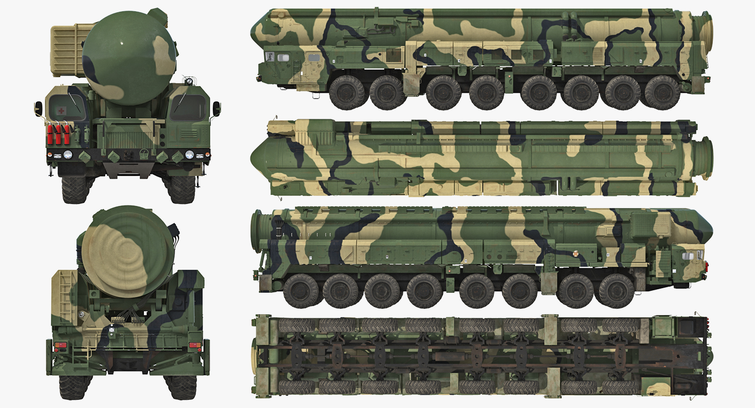 3D Transporter Erector Launcher with RT 2PM Topol M Ballistic Missile Rigged model