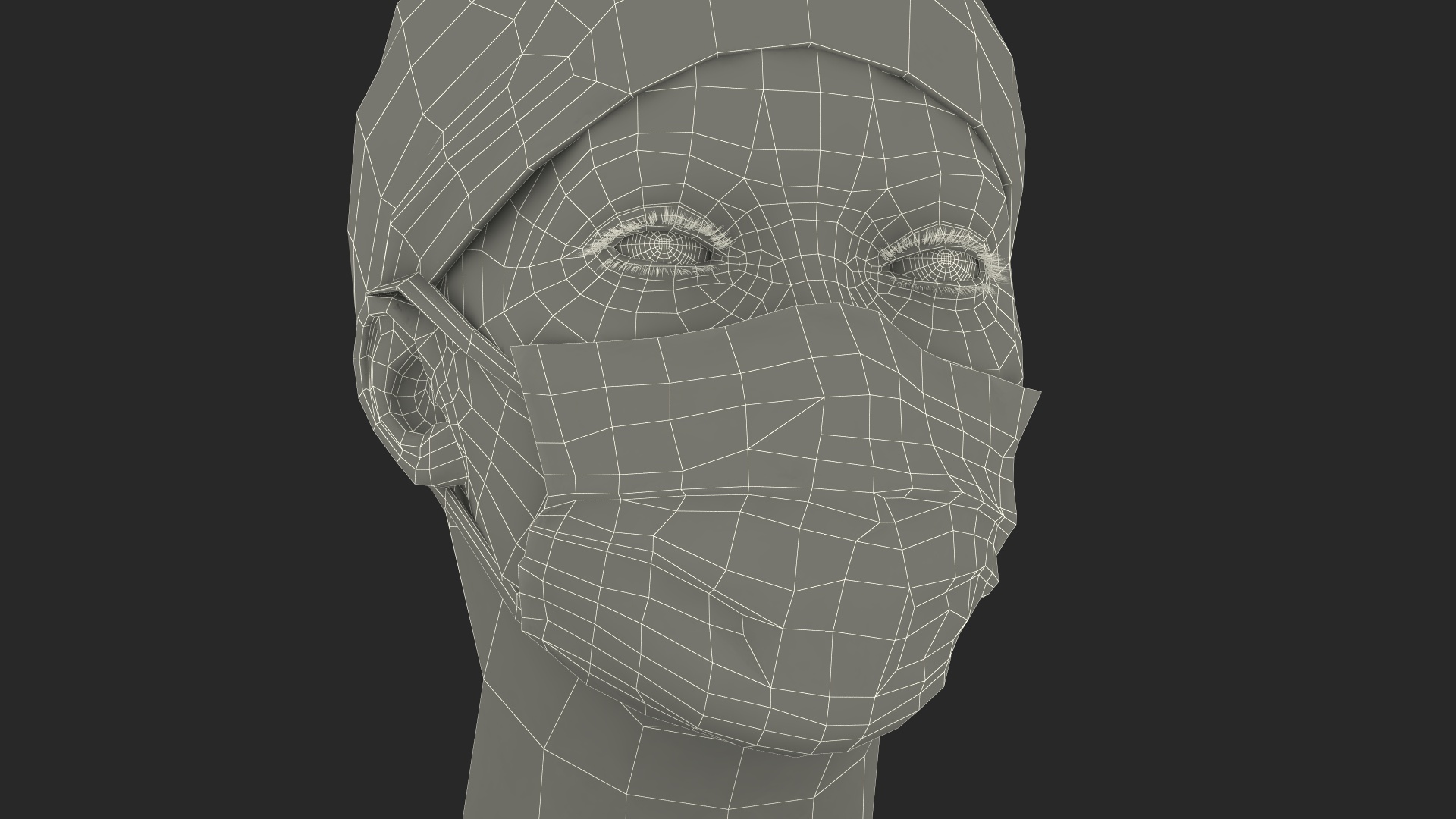 3D Female Doctor in Scrubs with Stethoscope and Mask Fur model