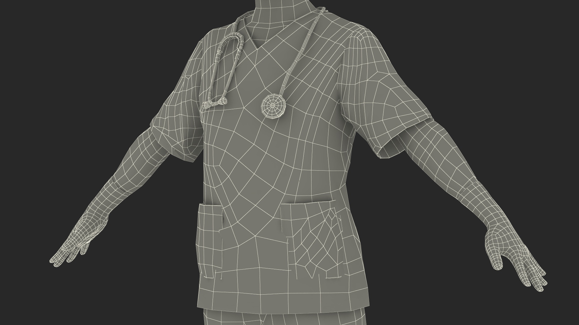 3D Female Doctor in Scrubs with Stethoscope and Mask Fur model