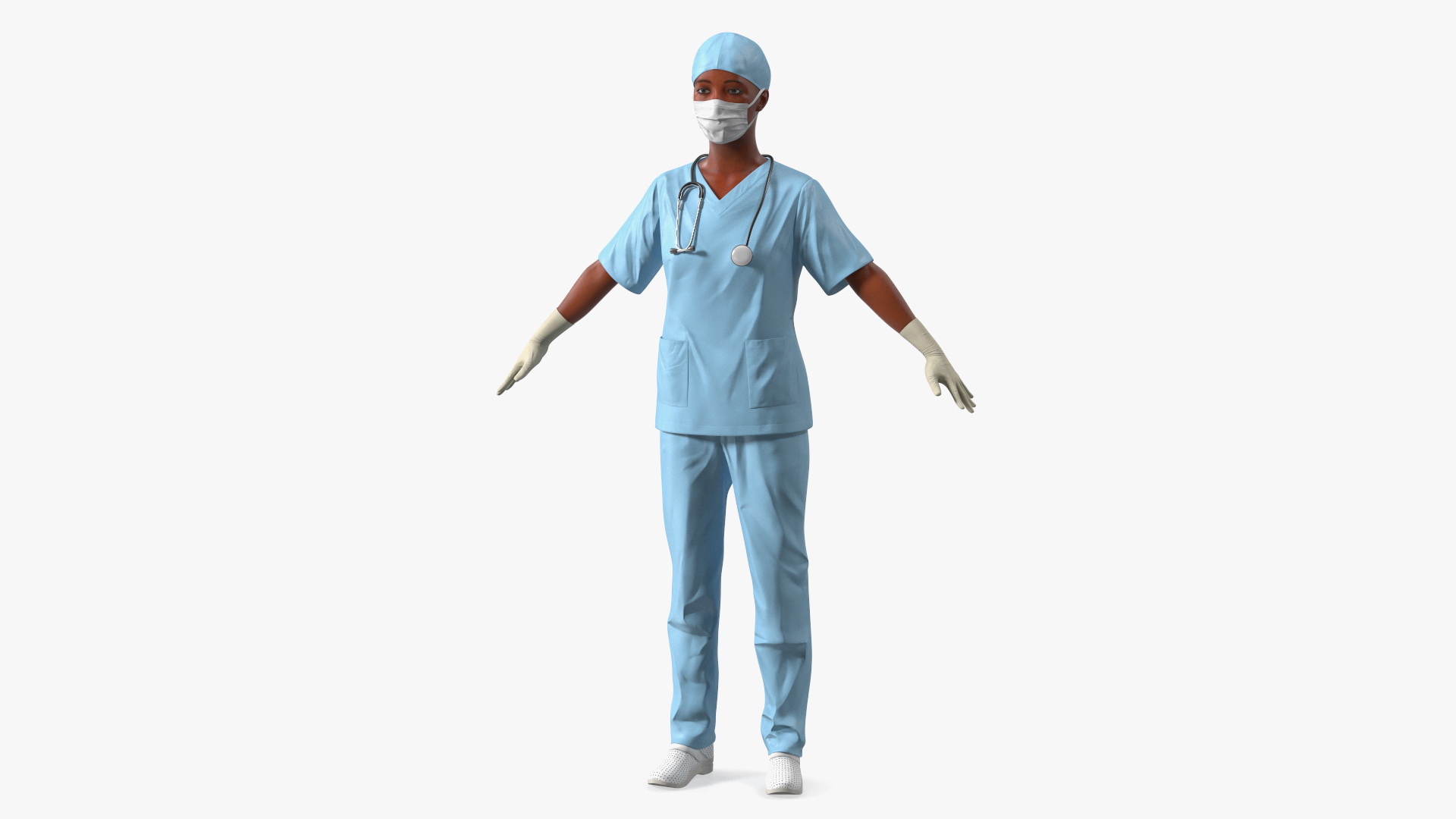 3D Female Doctor in Scrubs with Stethoscope and Mask Fur model
