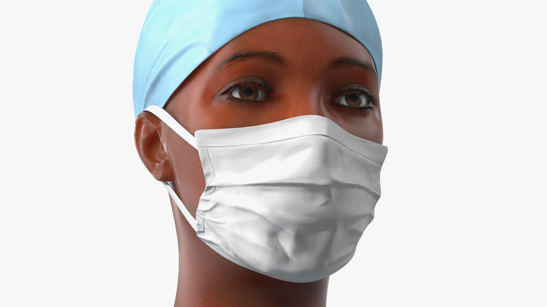 3D Female Doctor in Scrubs with Stethoscope and Mask Fur model