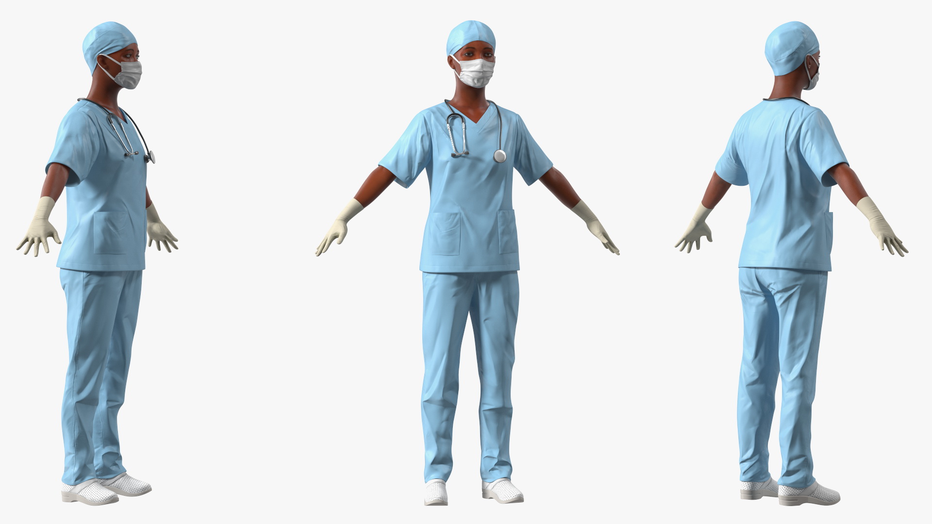 3D Female Doctor in Scrubs with Stethoscope and Mask Fur model