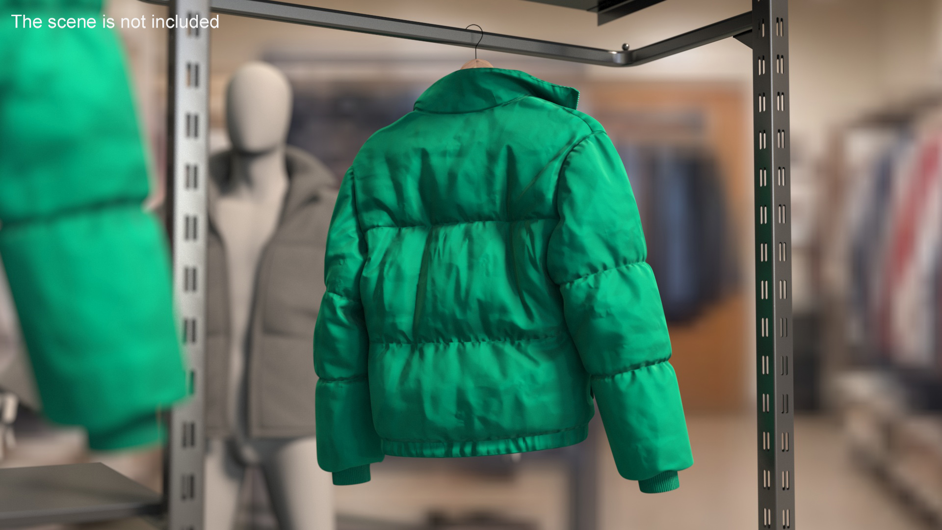 3D Oversize Puffer Mens Jacket Green model
