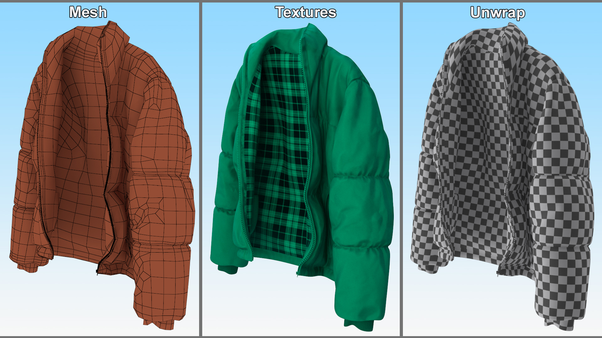3D Oversize Puffer Mens Jacket Green model