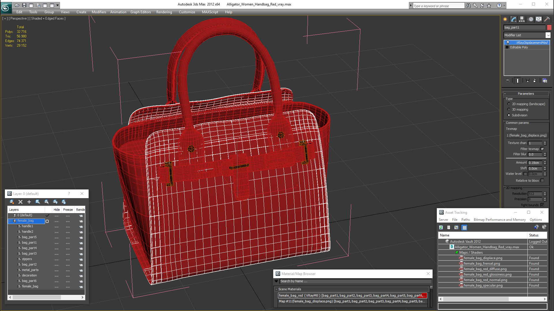 Alligator Women Handbag Red 3D