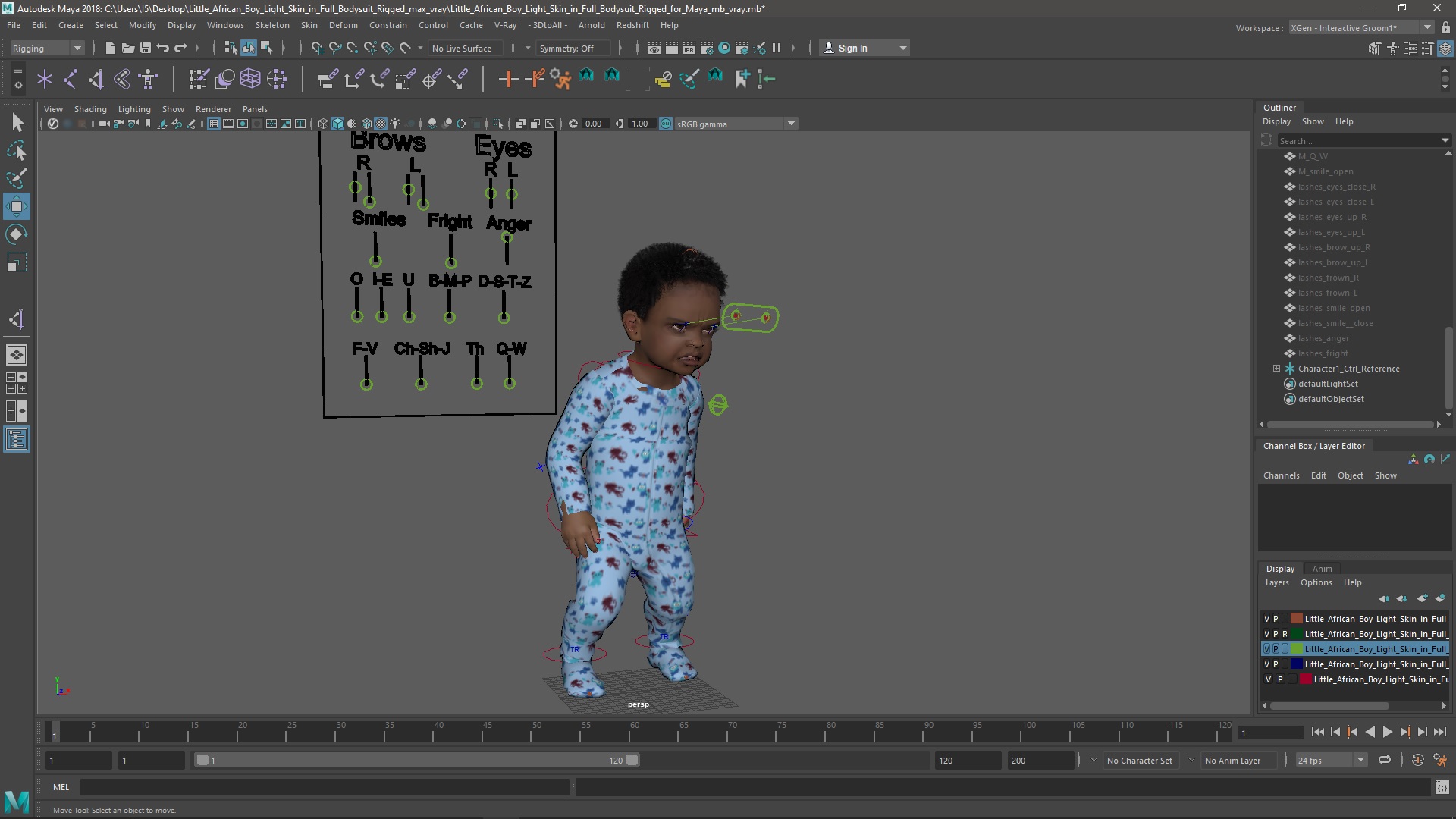 Little African Boy Light Skin in Full Bodysuit Rigged for Maya 3D