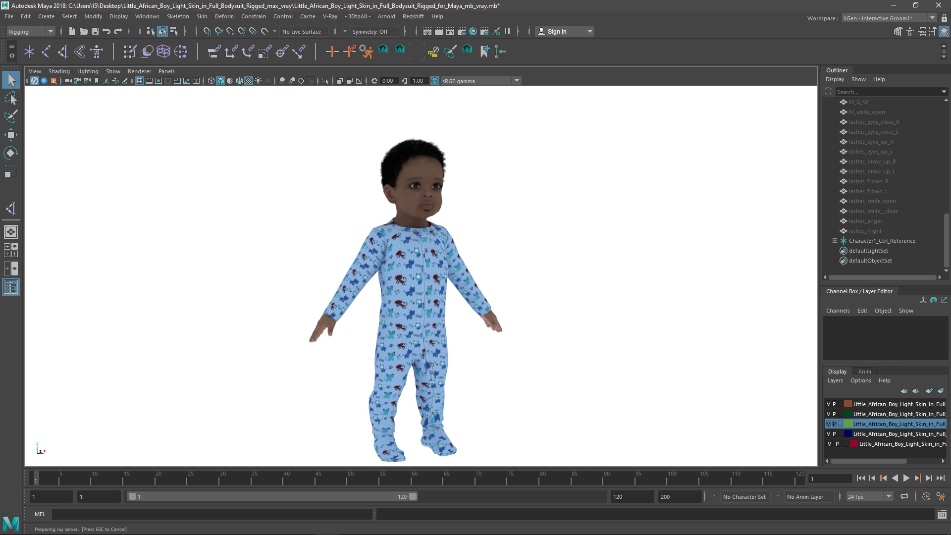 Little African Boy Light Skin in Full Bodysuit Rigged for Maya 3D
