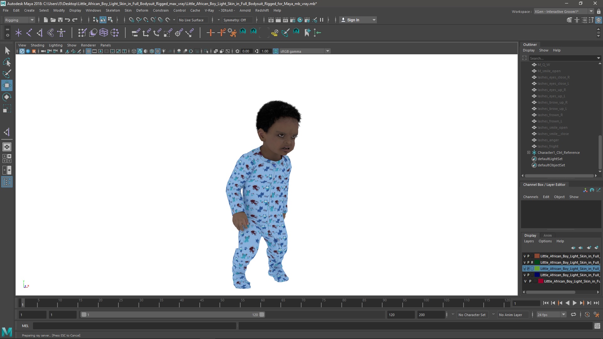 Little African Boy Light Skin in Full Bodysuit Rigged for Maya 3D