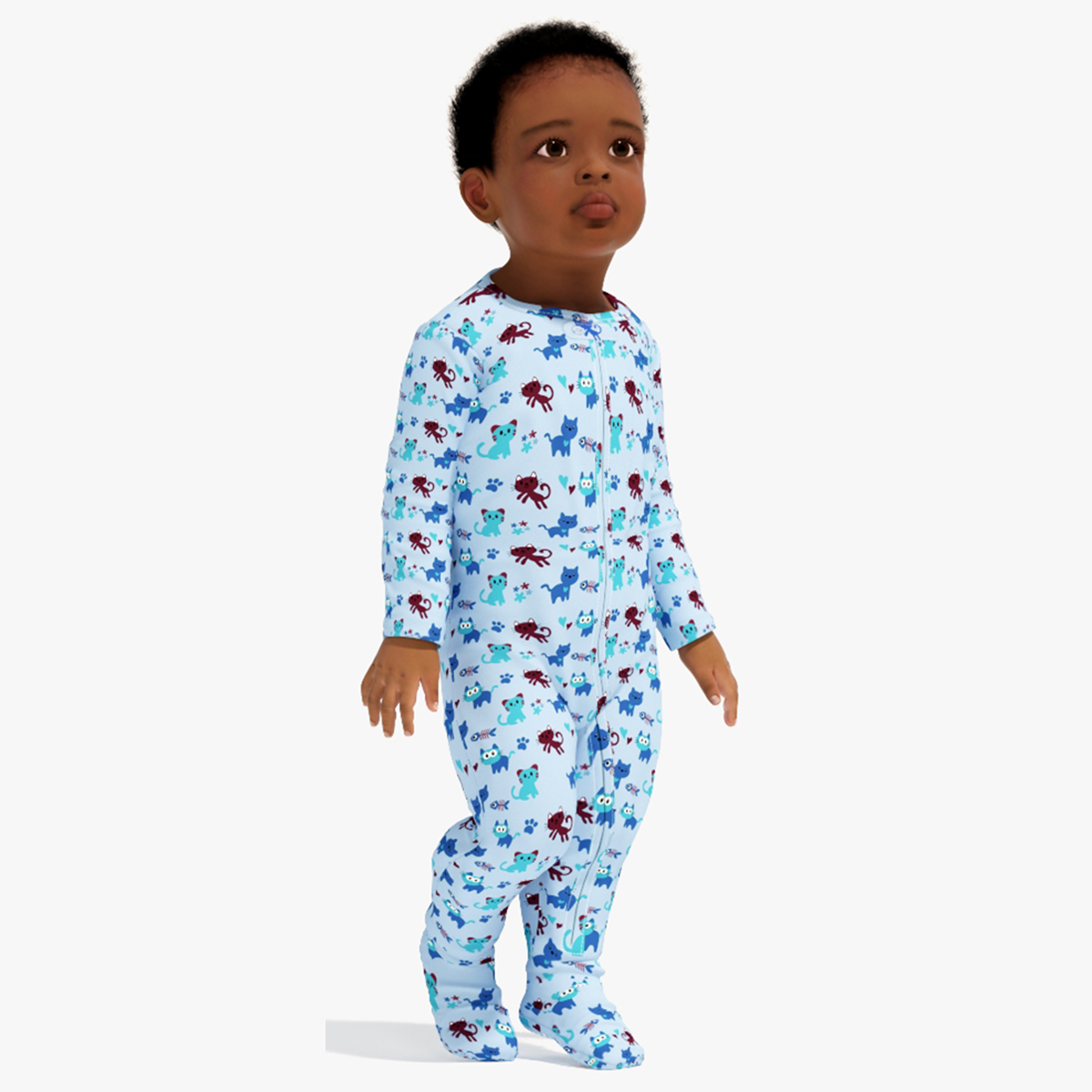 Little African Boy Light Skin in Full Bodysuit Rigged for Maya 3D