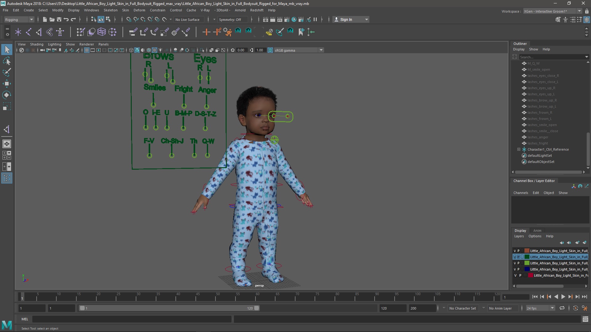 Little African Boy Light Skin in Full Bodysuit Rigged for Maya 3D
