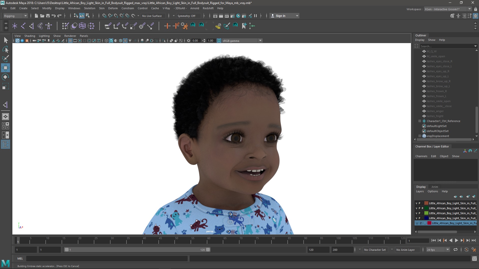 Little African Boy Light Skin in Full Bodysuit Rigged for Maya 3D