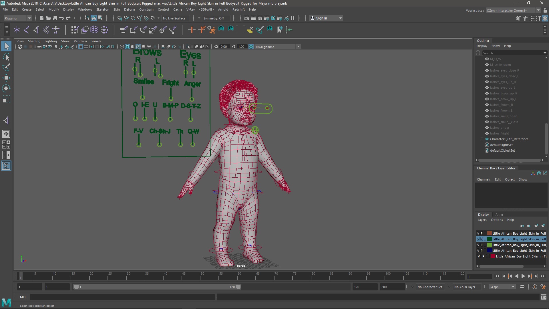 Little African Boy Light Skin in Full Bodysuit Rigged for Maya 3D
