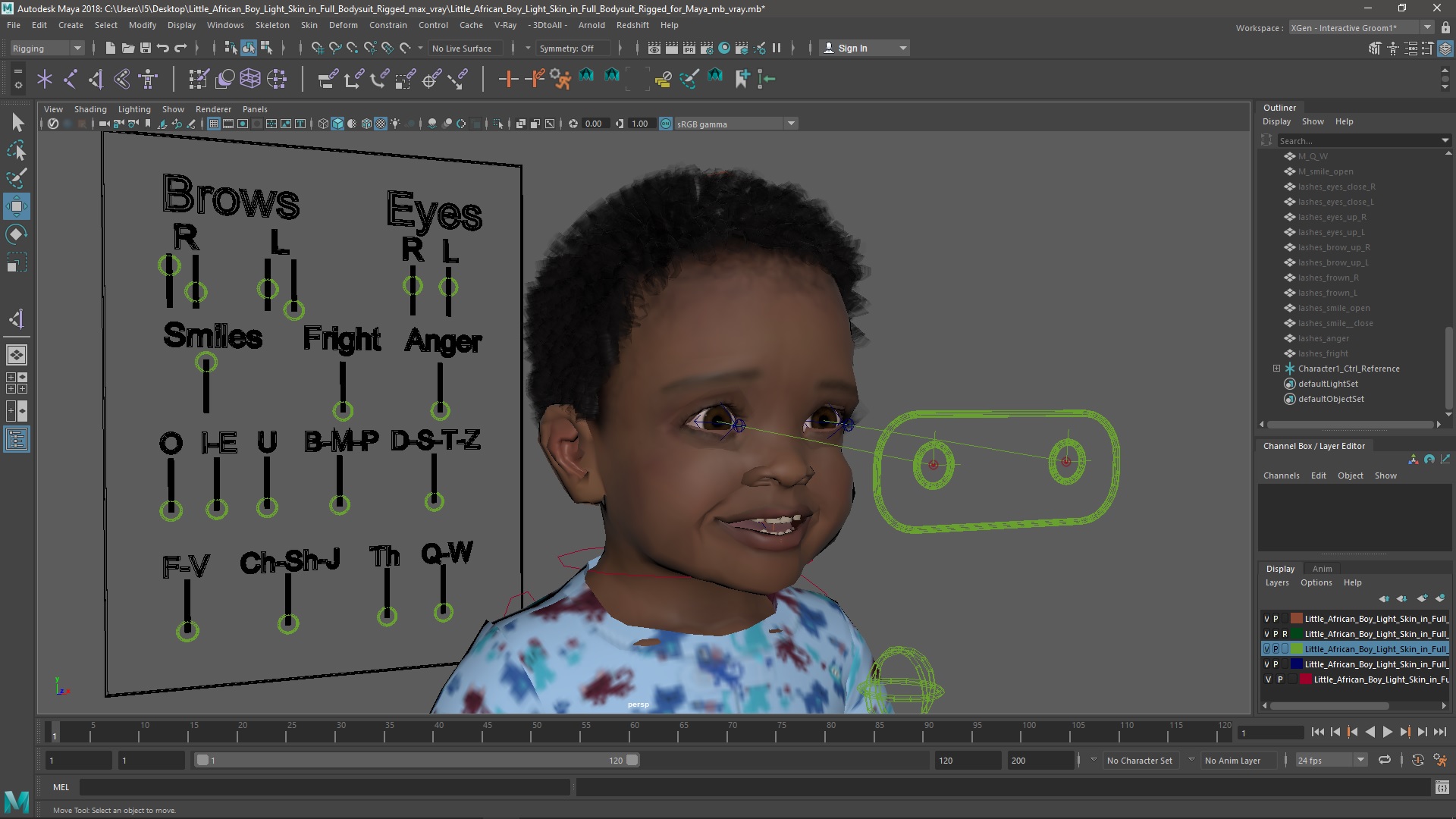 Little African Boy Light Skin in Full Bodysuit Rigged for Maya 3D