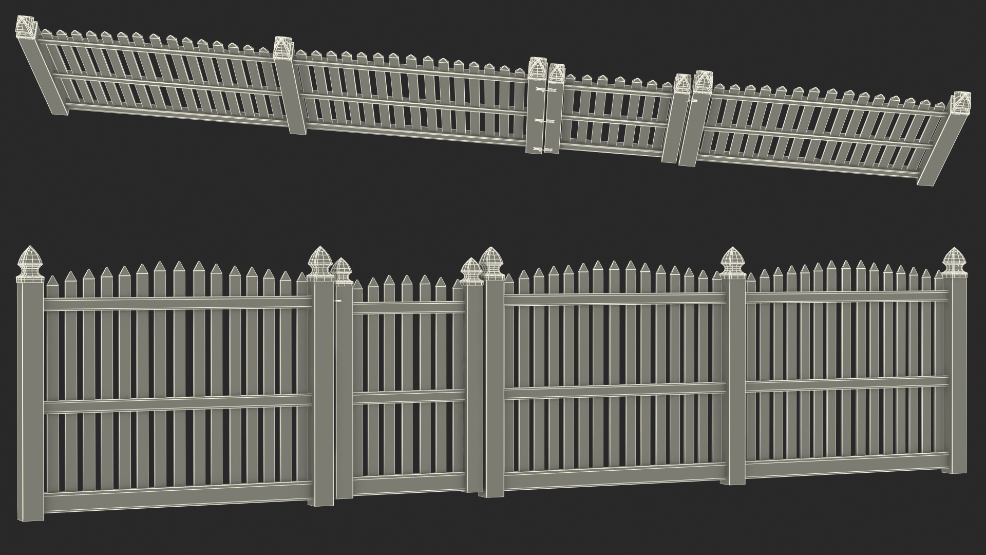 3D White Fencing Palisade Pointed Pales