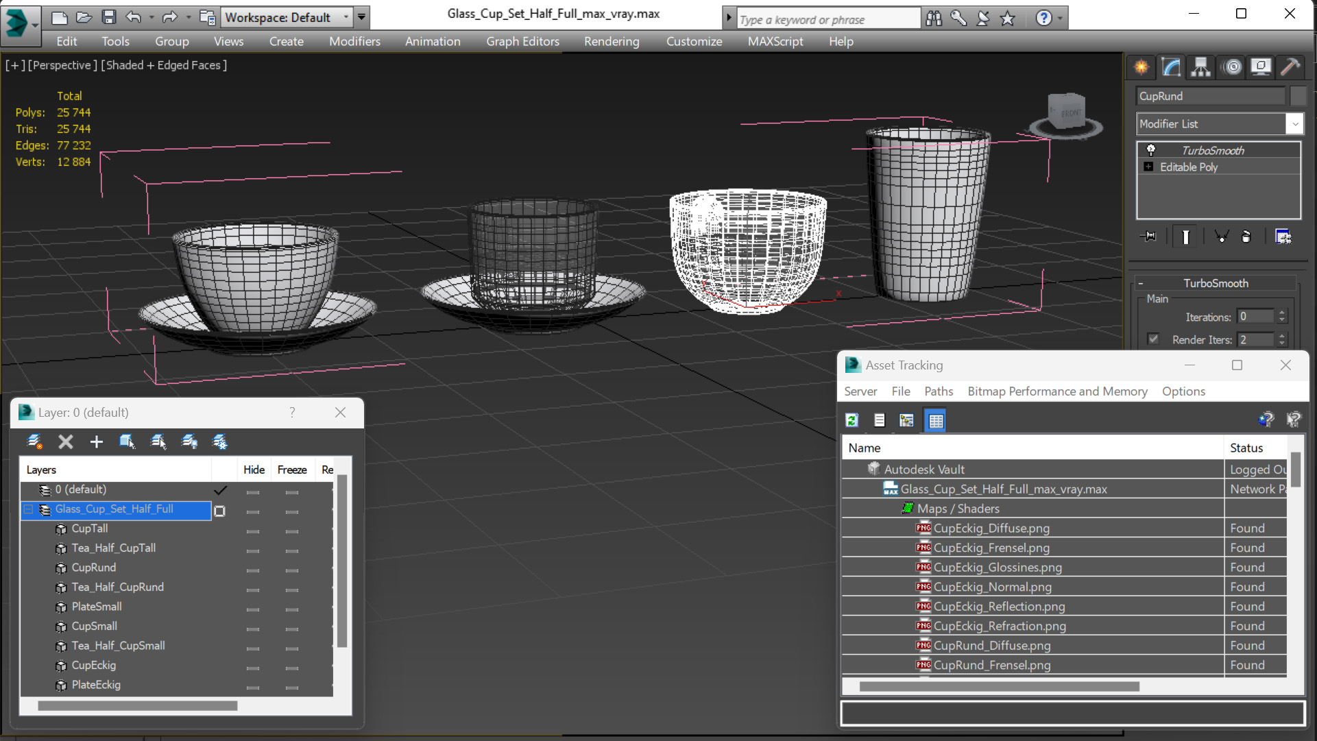 3D Glass Cup Set Half Full model