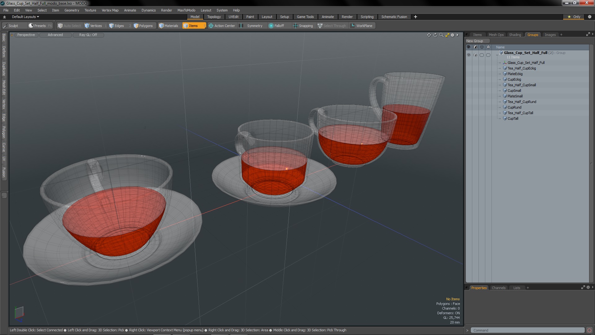 3D Glass Cup Set Half Full model