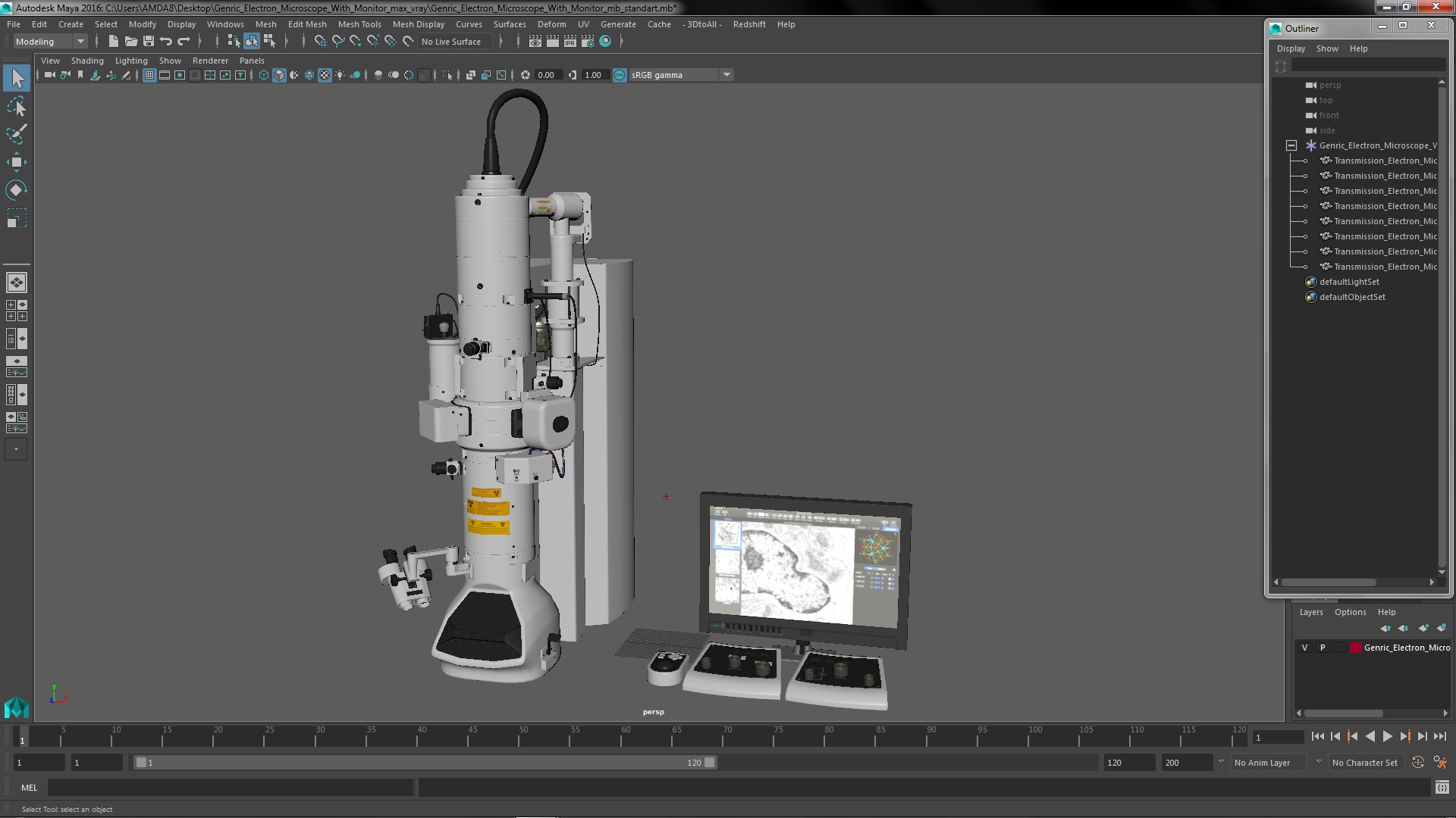 3D model Generic Electron Microscope With Monitor