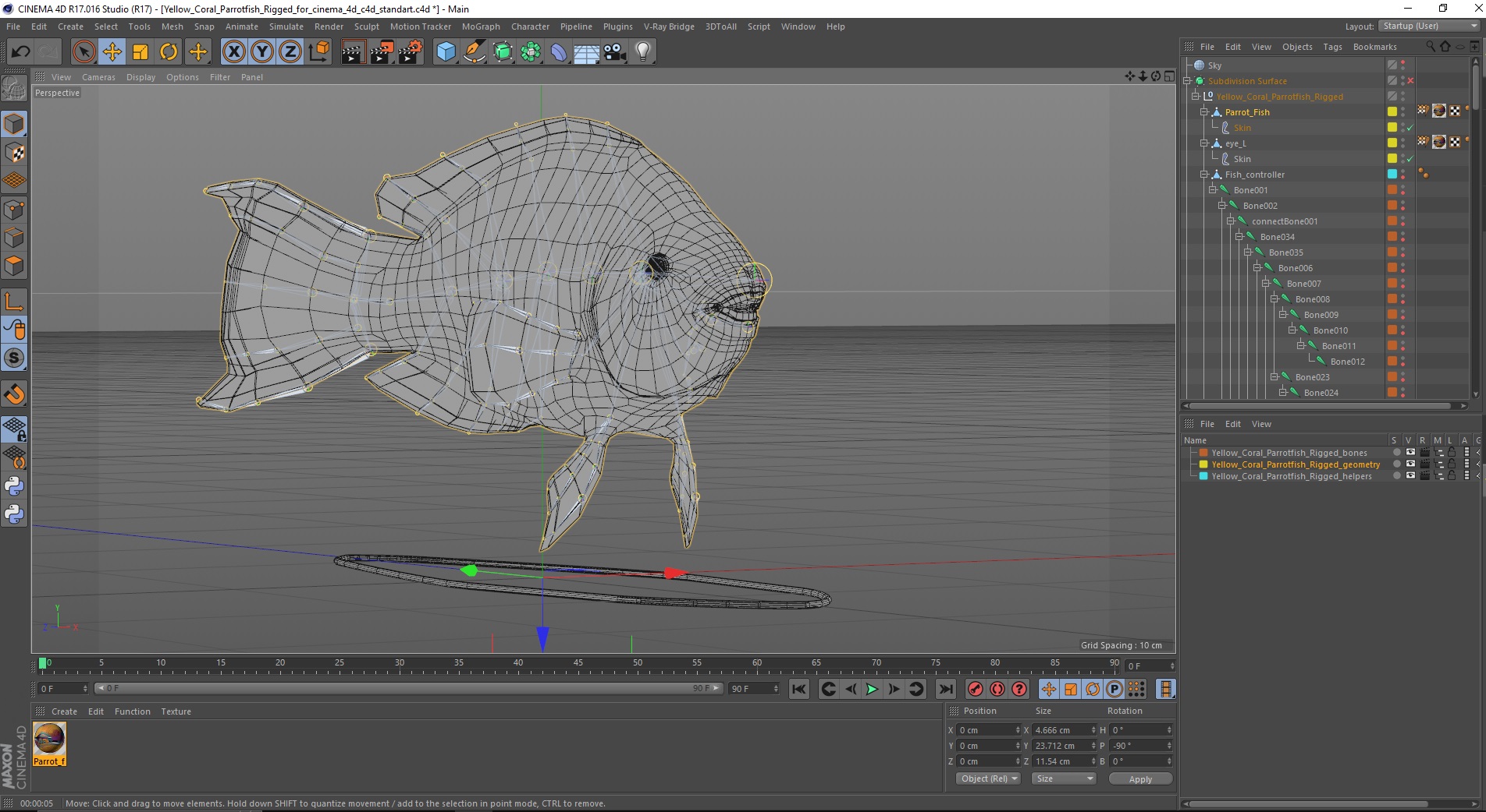 Yellow Coral Parrotfish Rigged for Cinema 4D 3D model