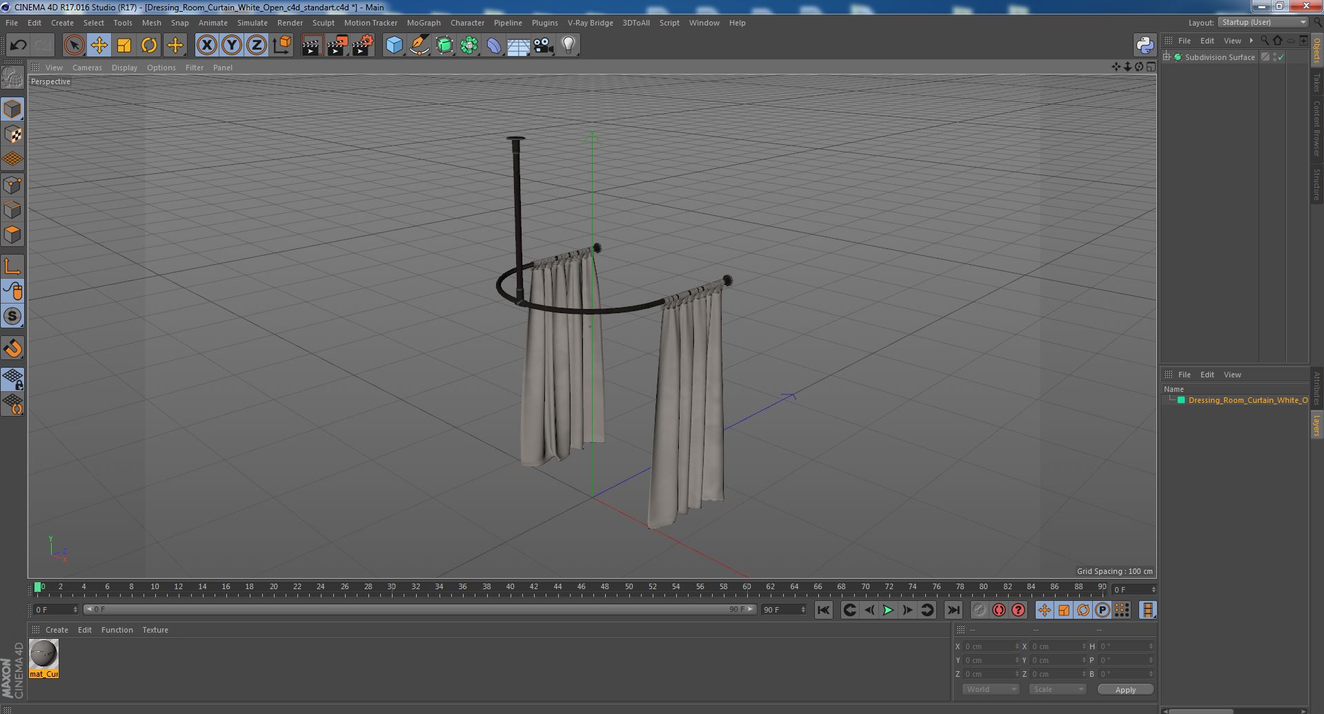 Dressing Room Curtain White Open 3D