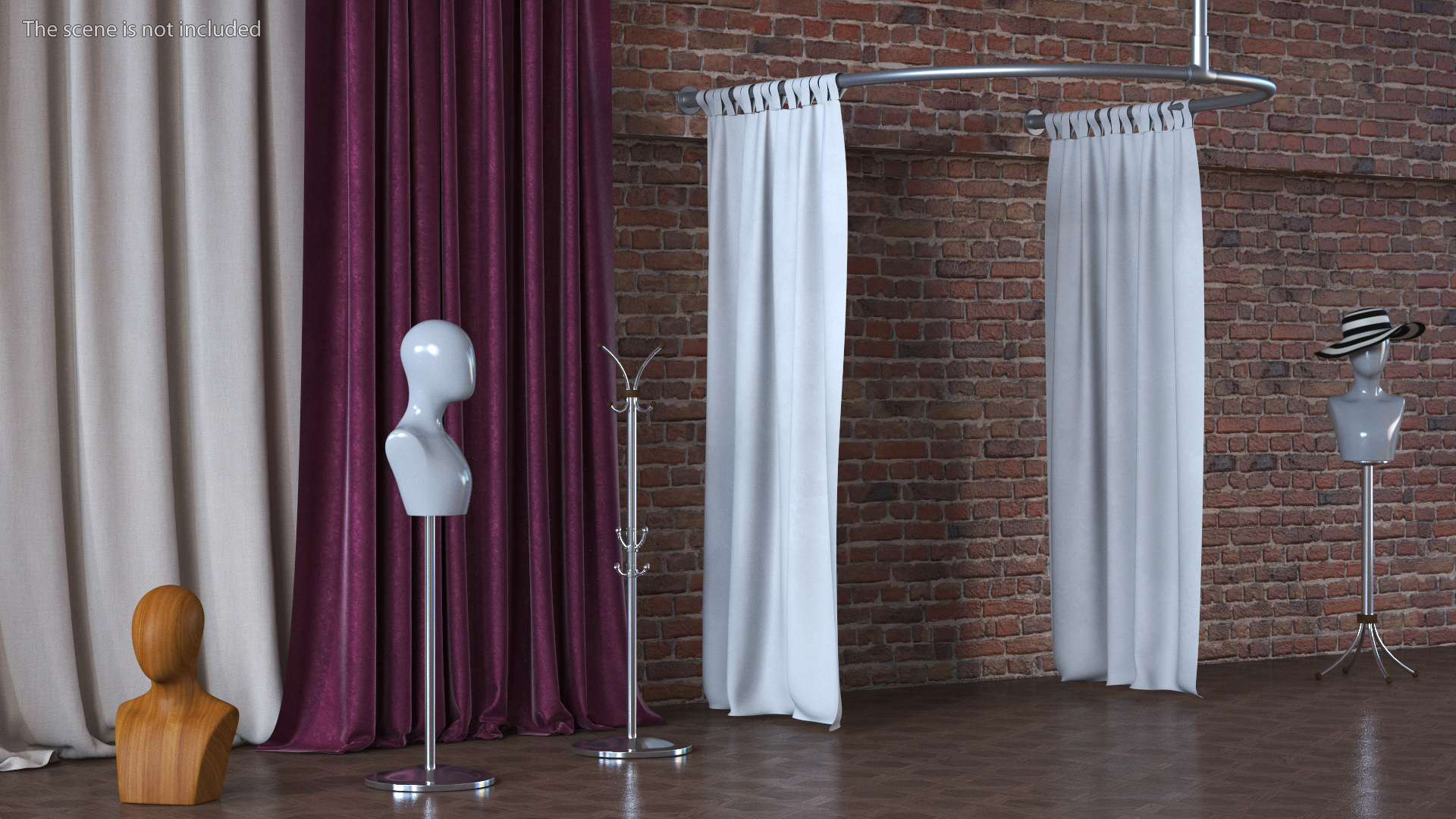 Dressing Room Curtain White Open 3D