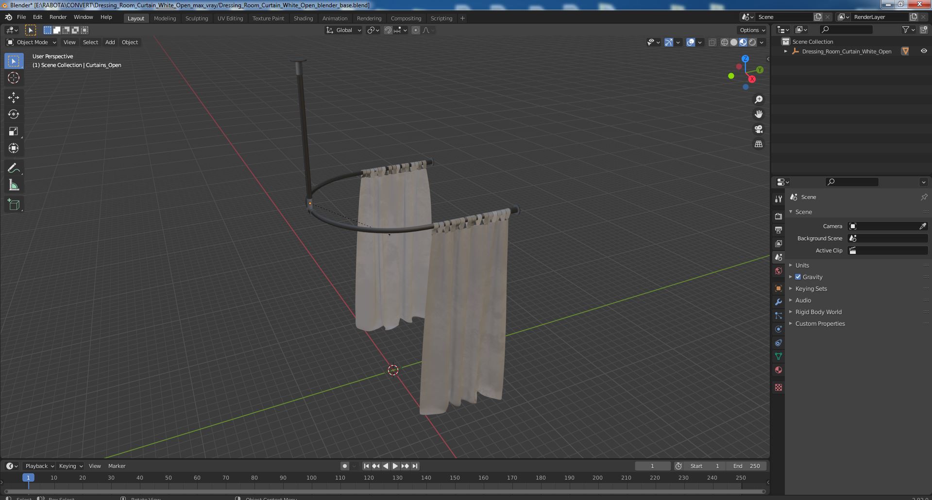 Dressing Room Curtain White Open 3D