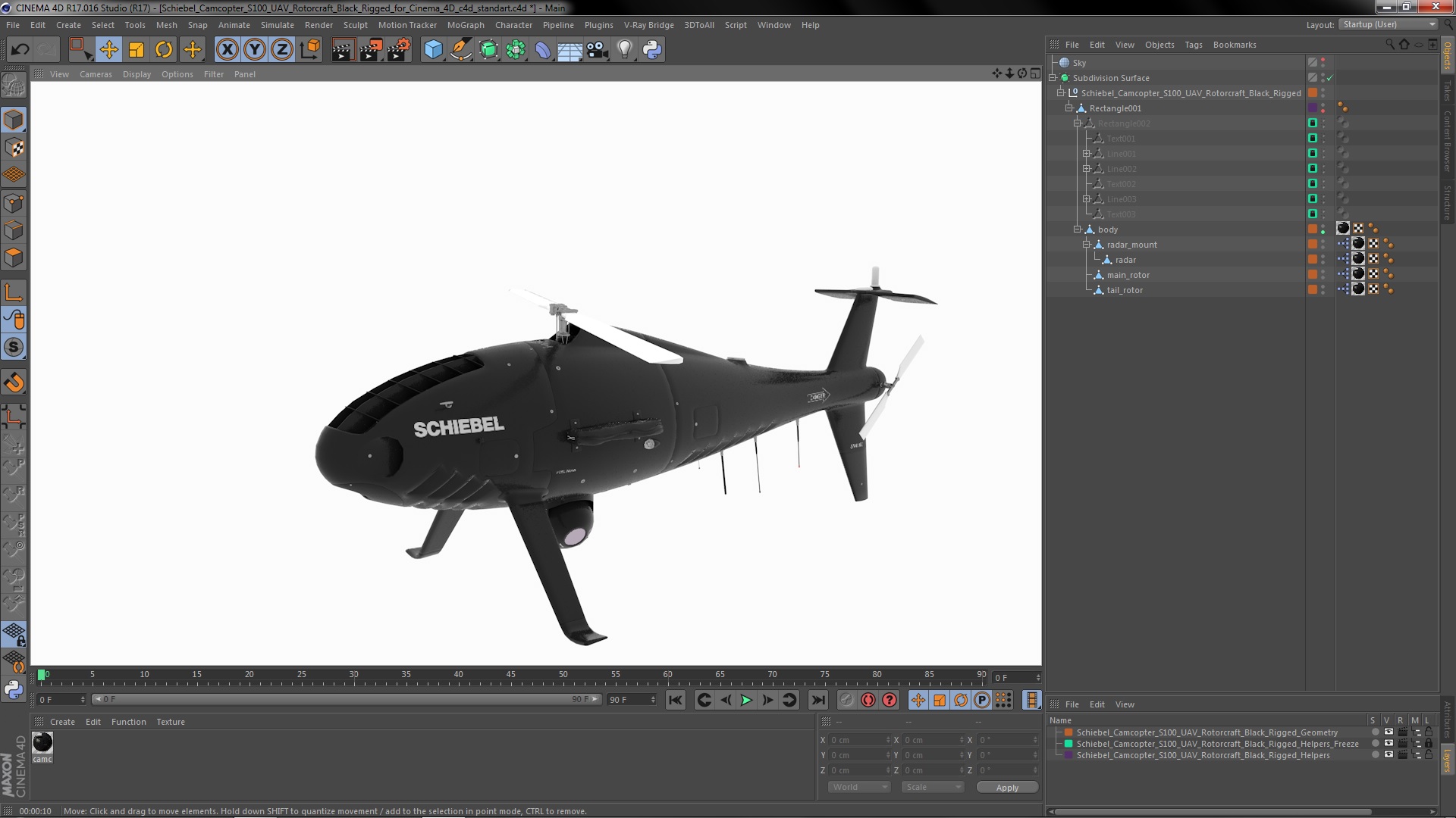 3D model Schiebel Camcopter S100 UAV Rotorcraft Black Rigged for Cinema 4D