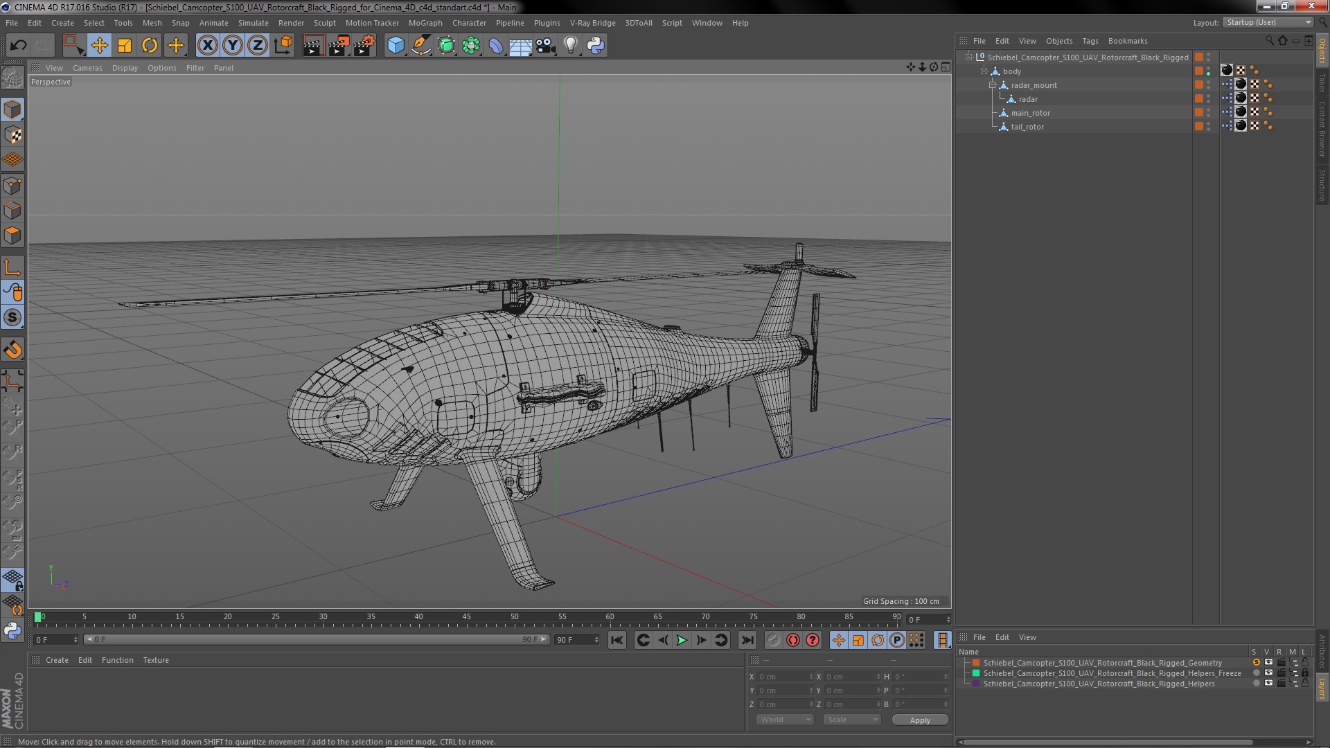 3D model Schiebel Camcopter S100 UAV Rotorcraft Black Rigged for Cinema 4D