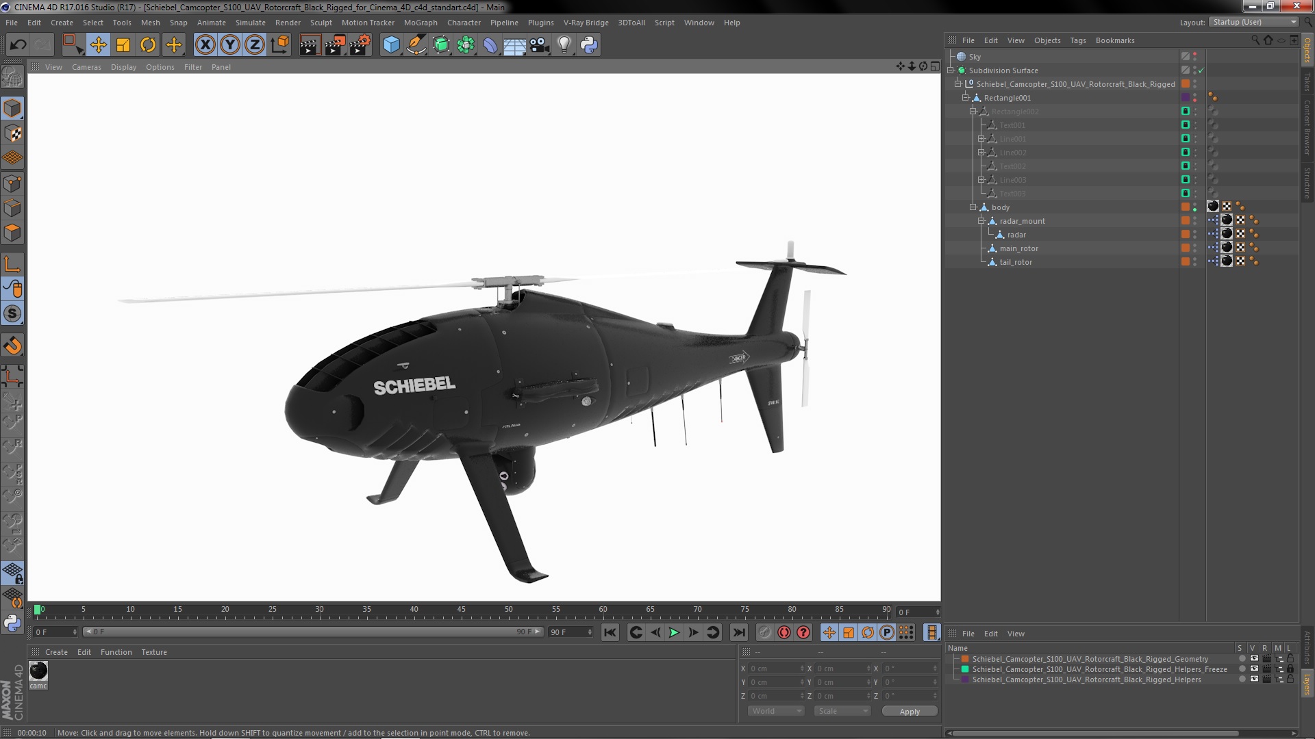 3D model Schiebel Camcopter S100 UAV Rotorcraft Black Rigged for Cinema 4D