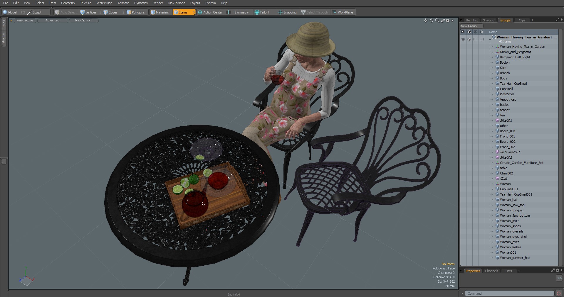 3D Woman Having Tea in Garden