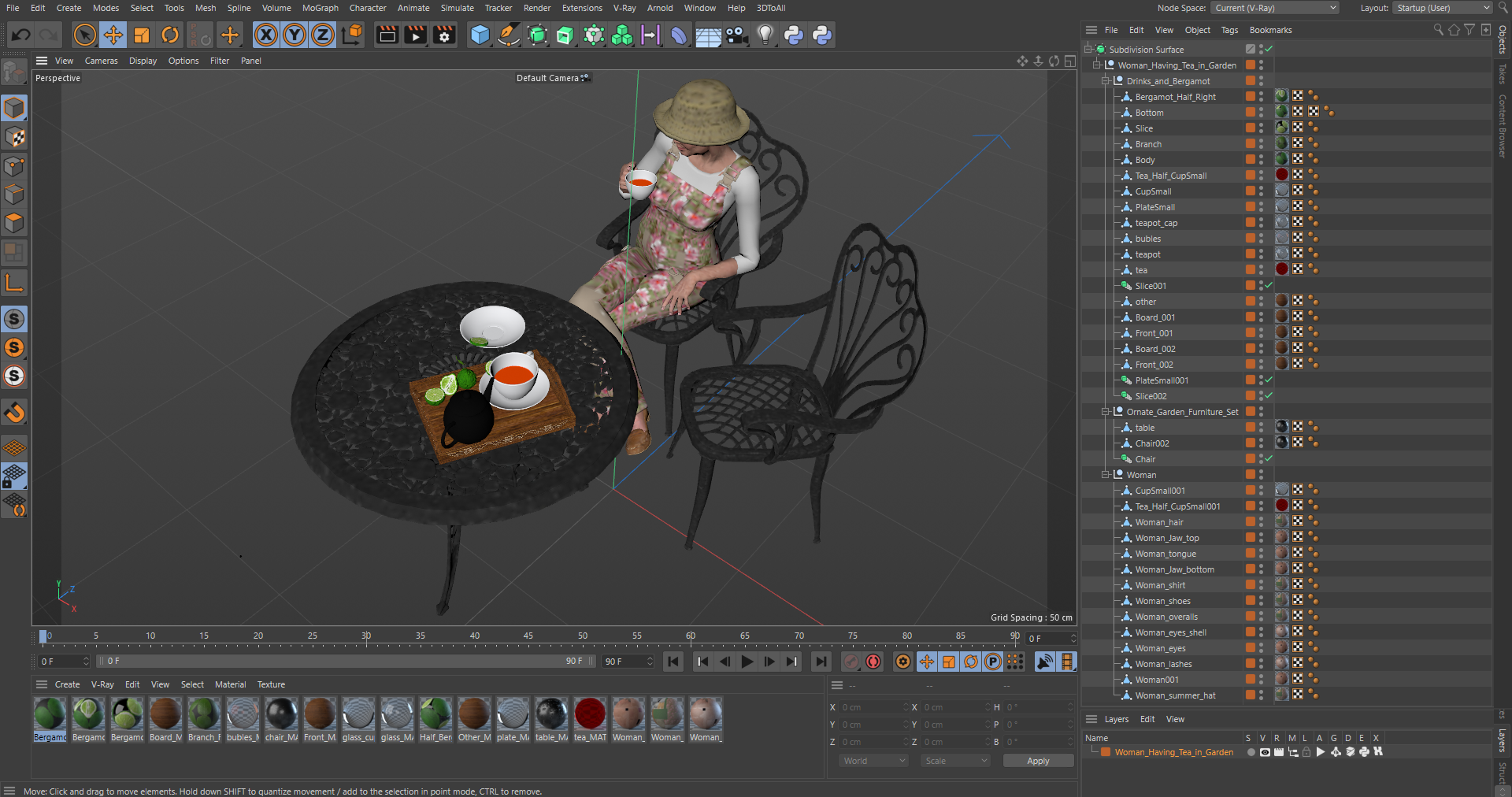 3D Woman Having Tea in Garden