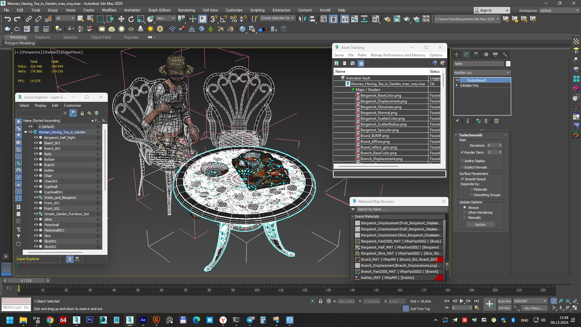 3D Woman Having Tea in Garden