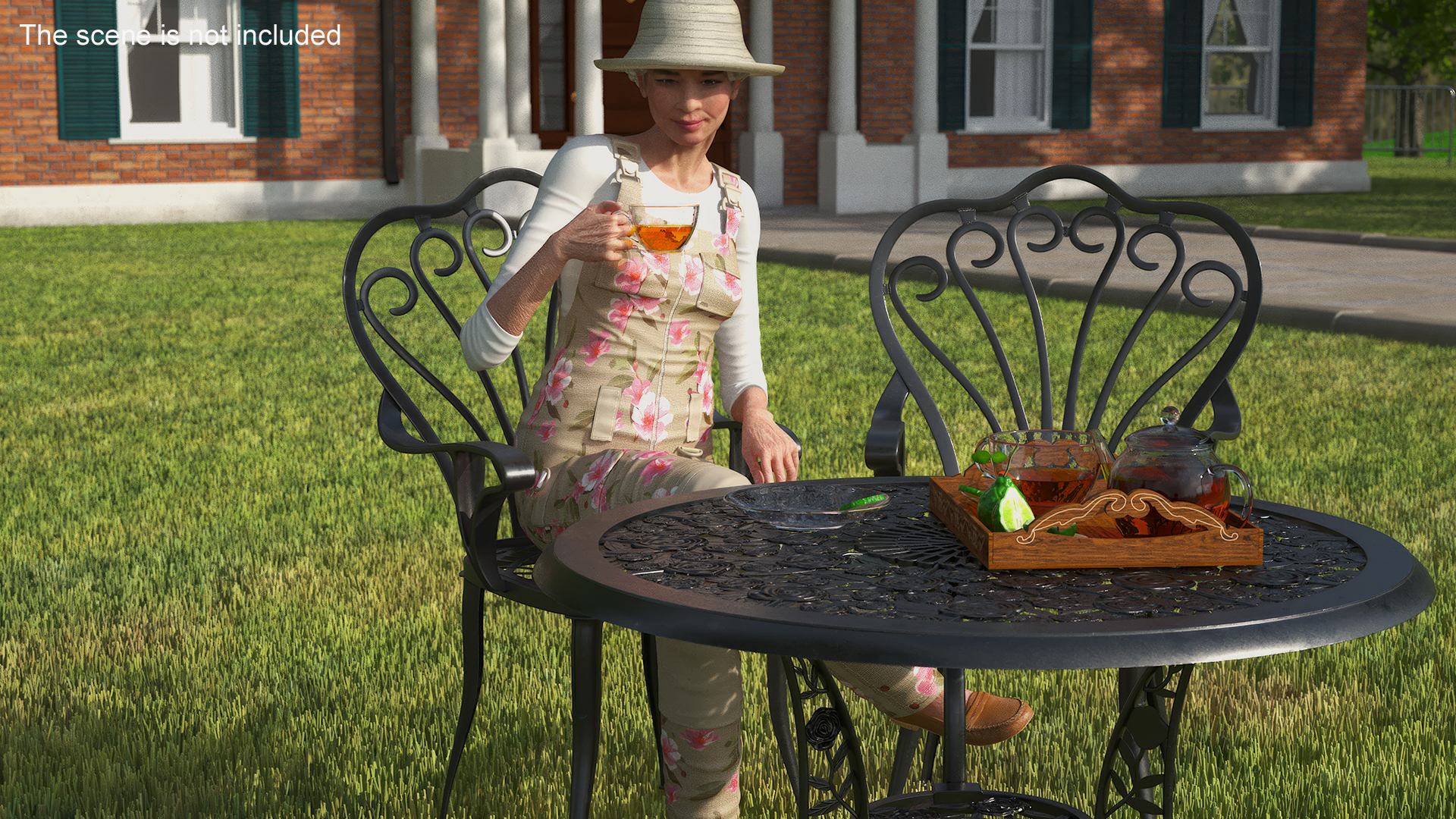 3D Woman Having Tea in Garden