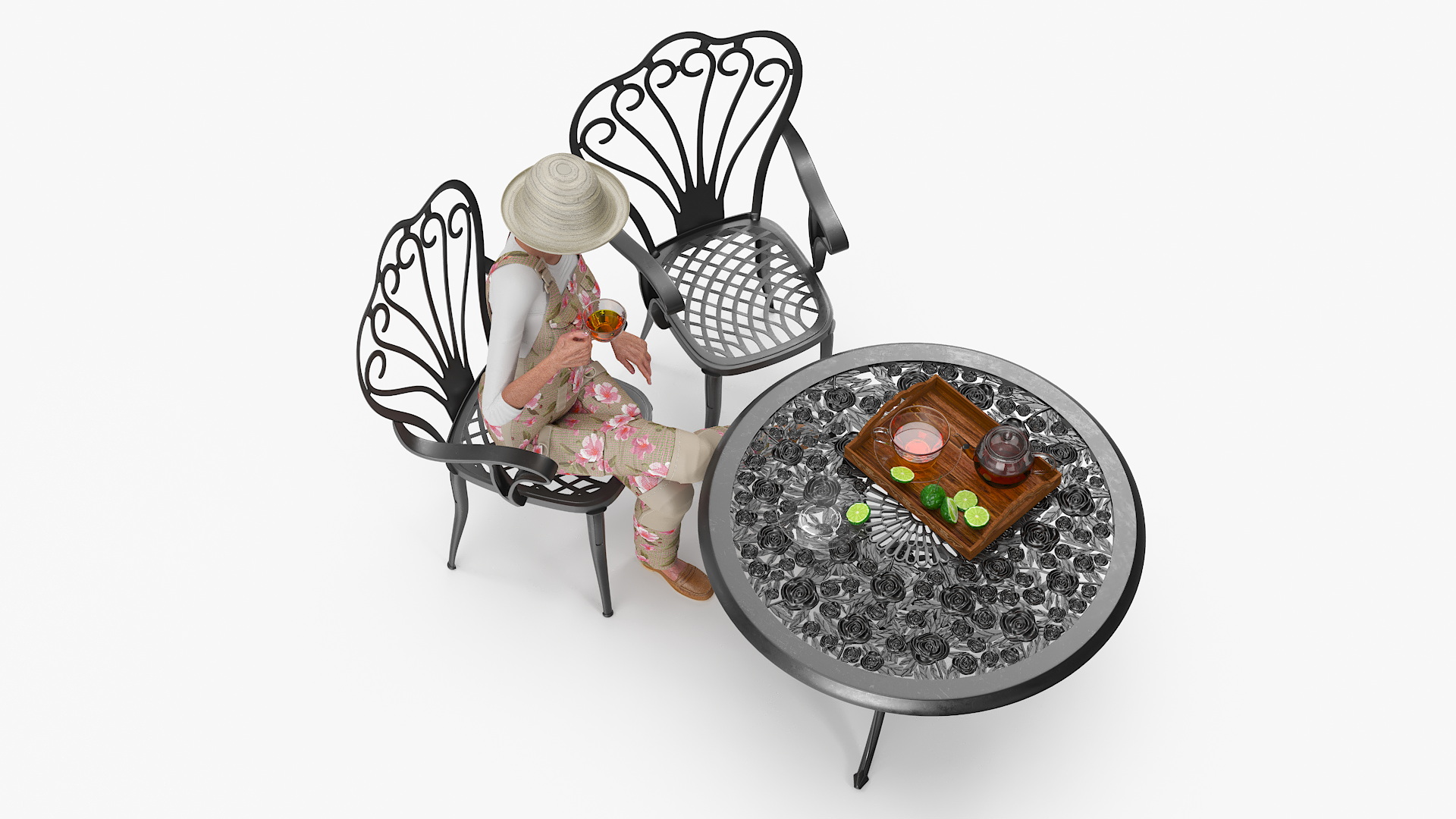 3D Woman Having Tea in Garden