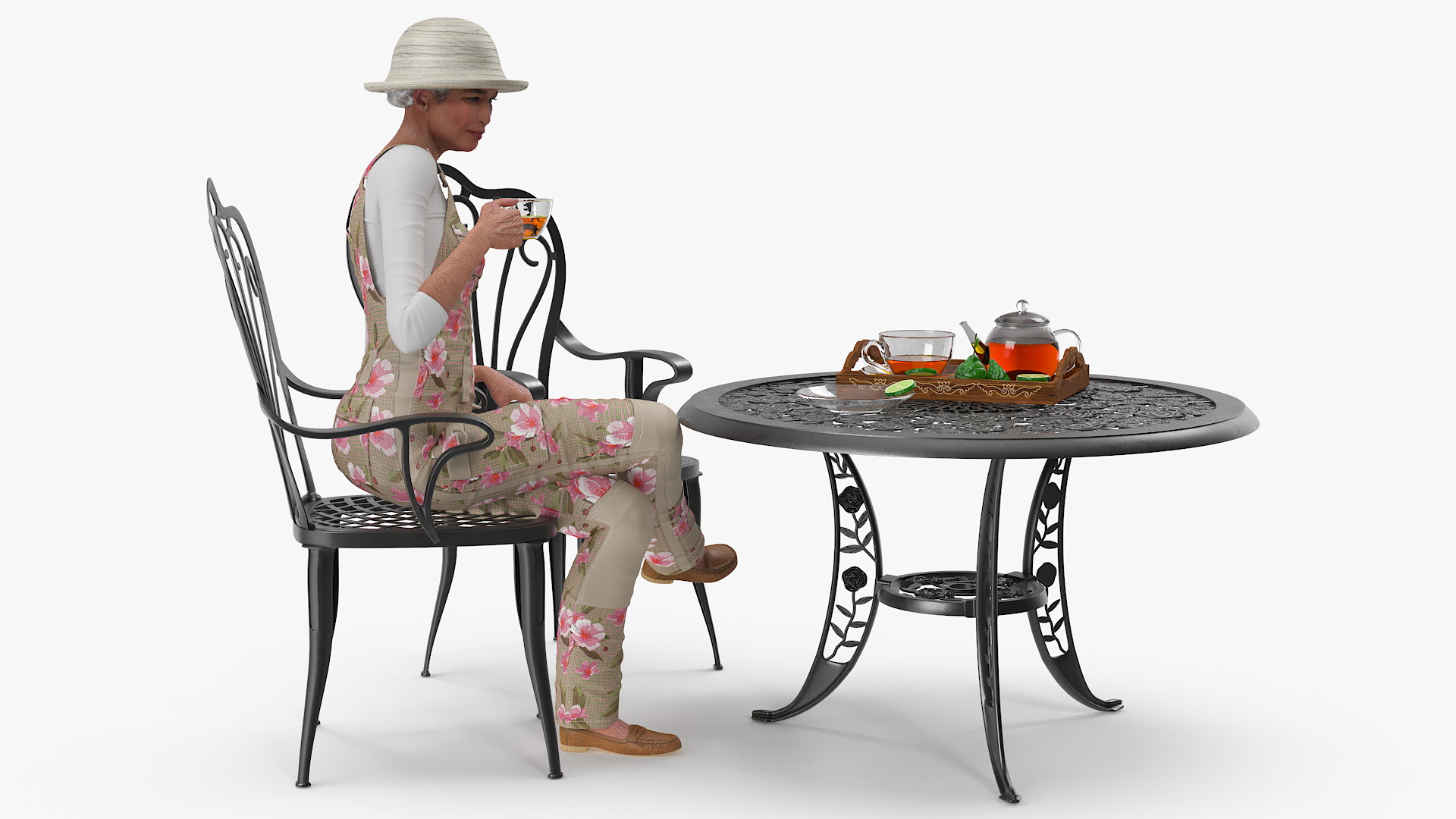 3D Woman Having Tea in Garden