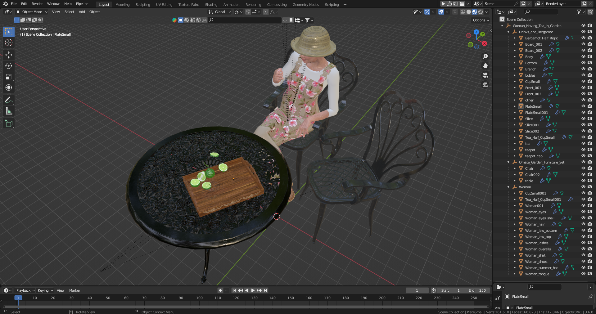 3D Woman Having Tea in Garden