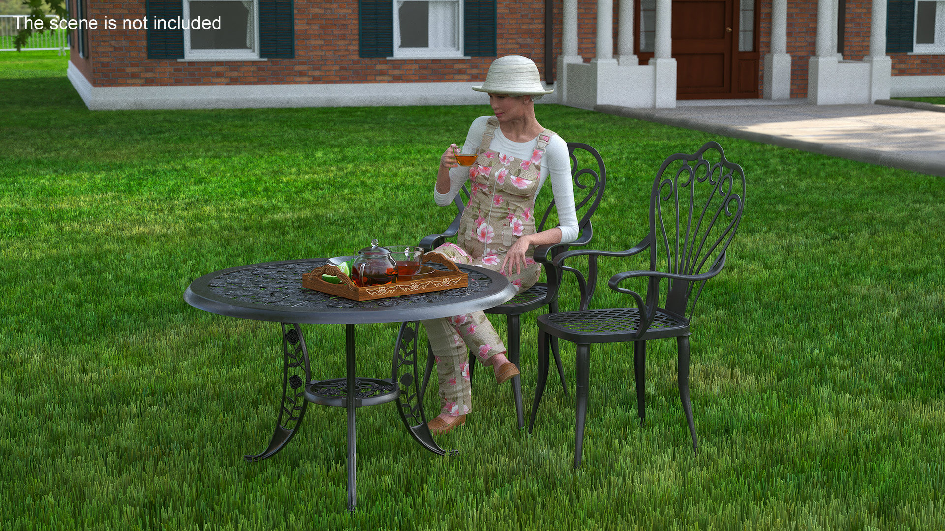 3D Woman Having Tea in Garden