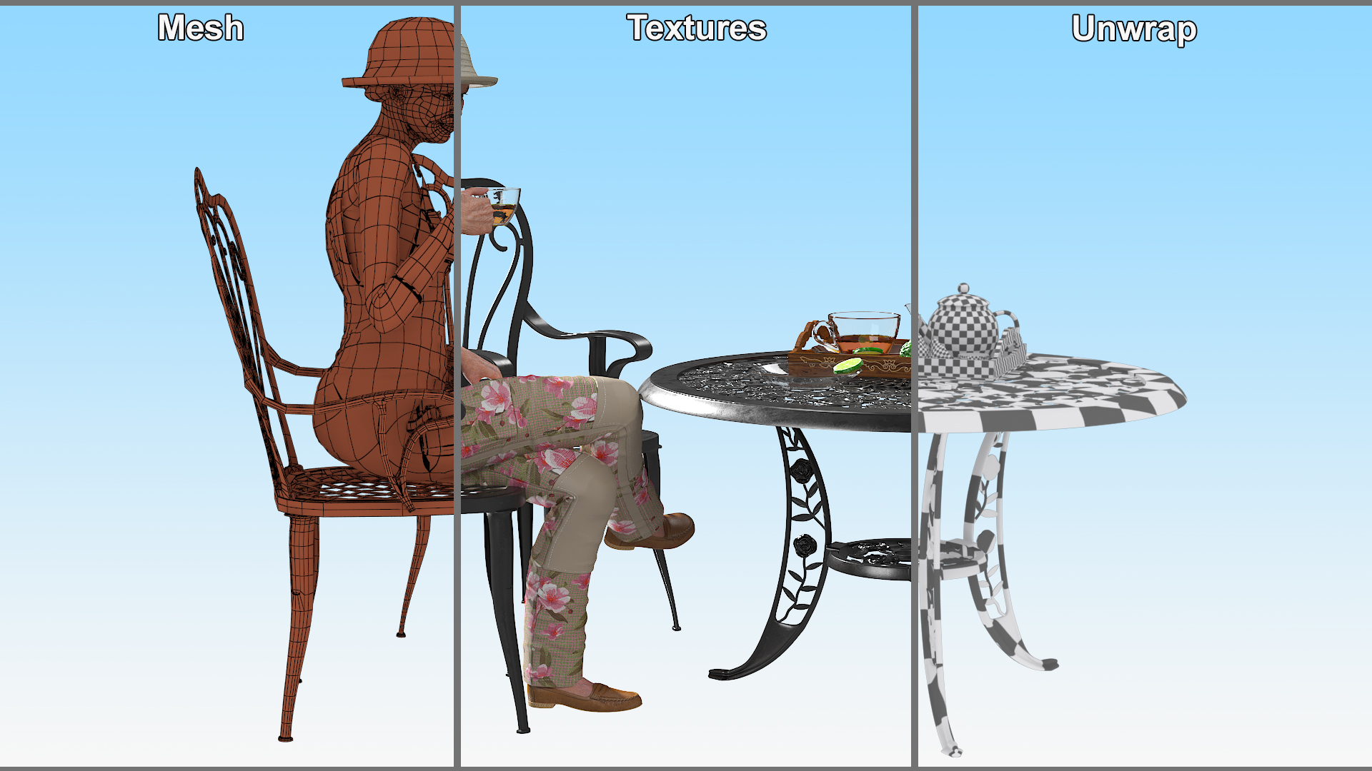 3D Woman Having Tea in Garden
