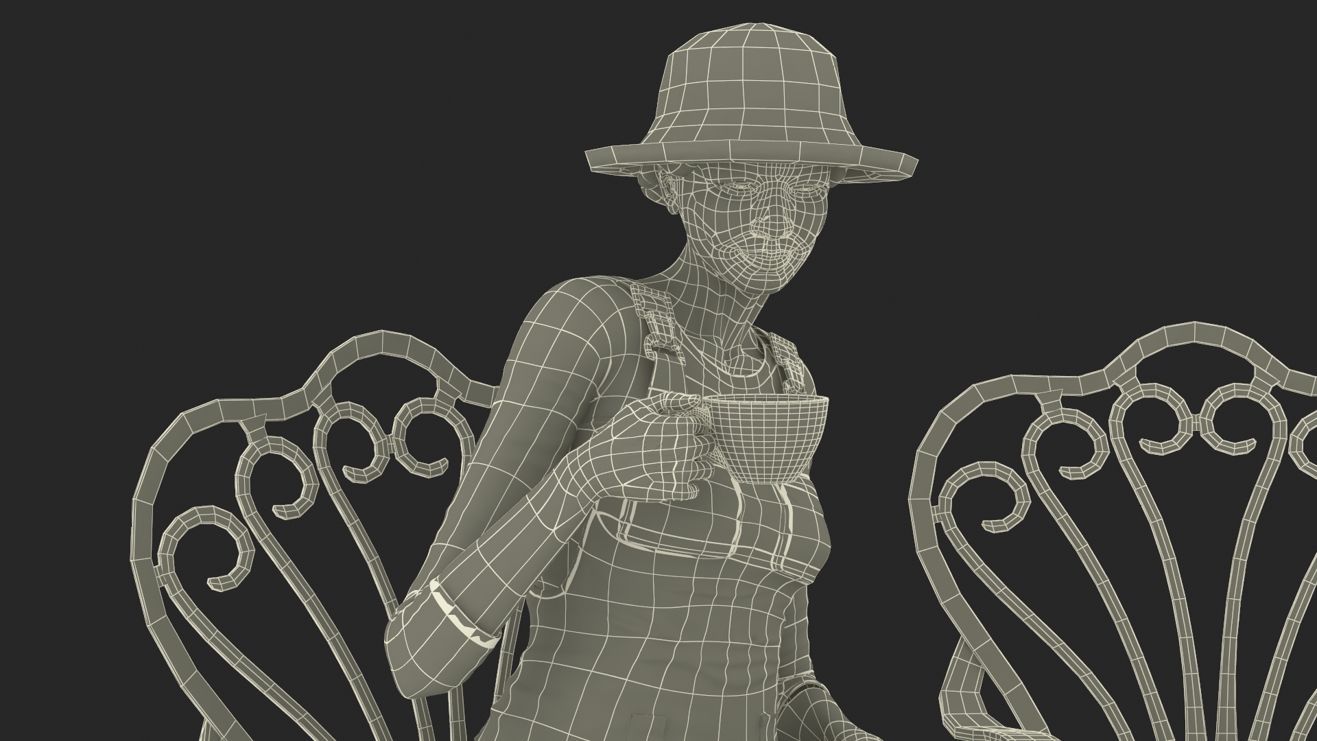 3D Woman Having Tea in Garden