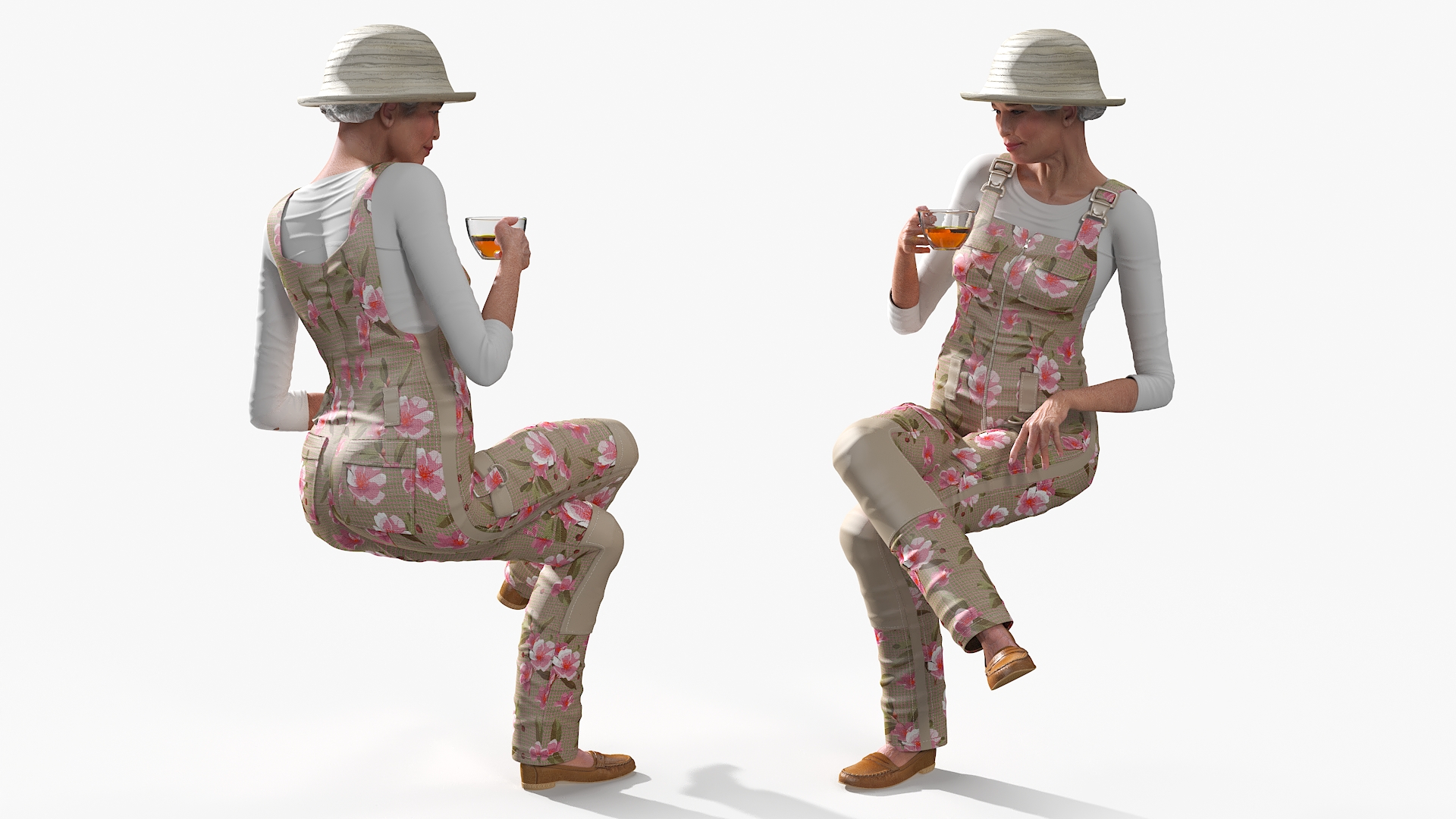 3D Woman Having Tea in Garden