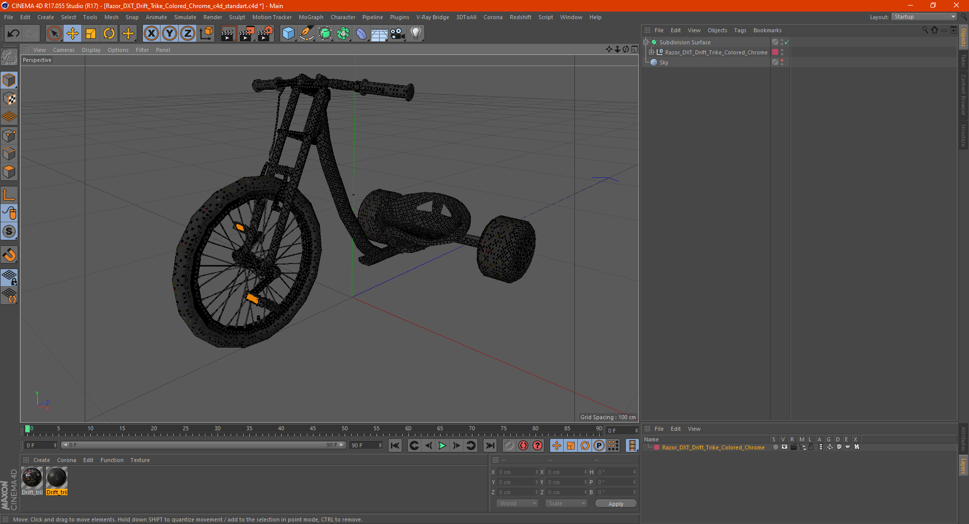 3D Razor DXT Drift Trike Colored Chrome