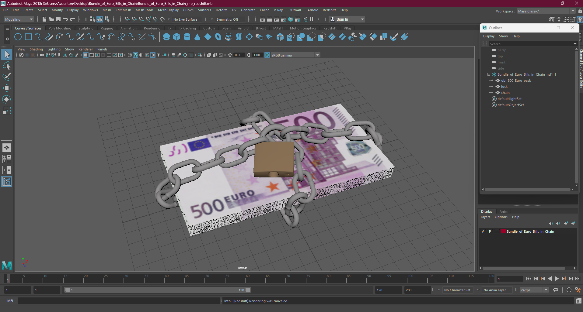 Bundle of Euro Bills in Chain 3D model