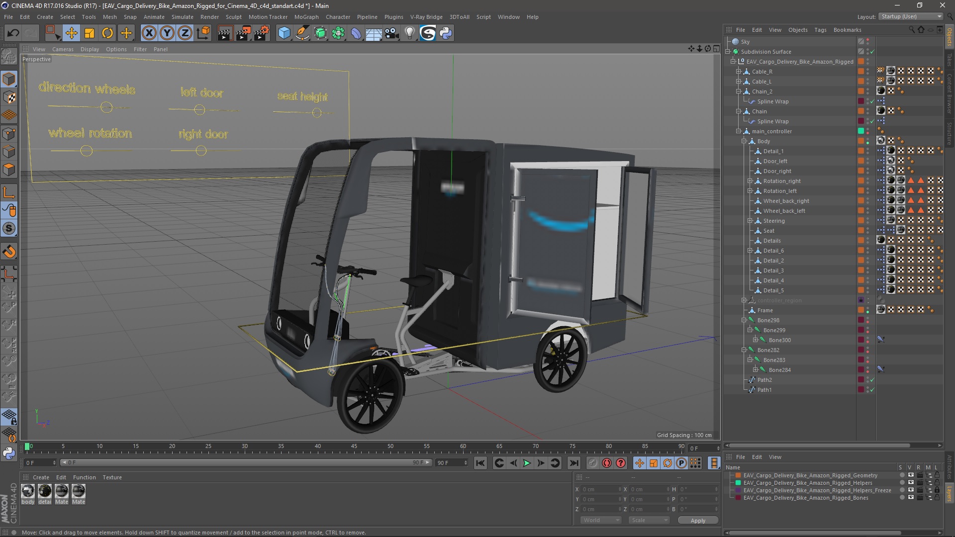 3D EAV Cargo Delivery Bike Amazon Rigged for Cinema 4D