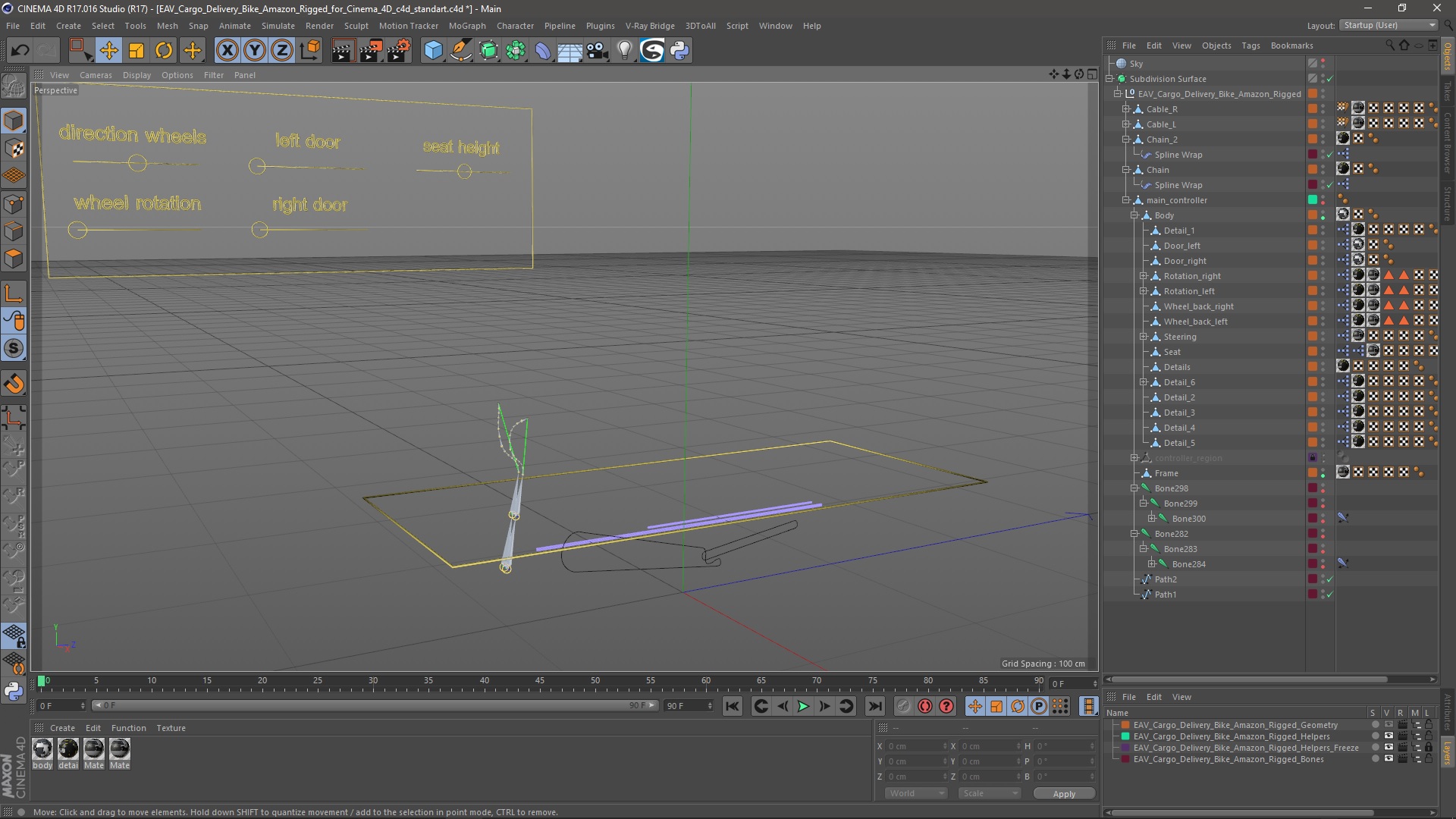 3D EAV Cargo Delivery Bike Amazon Rigged for Cinema 4D