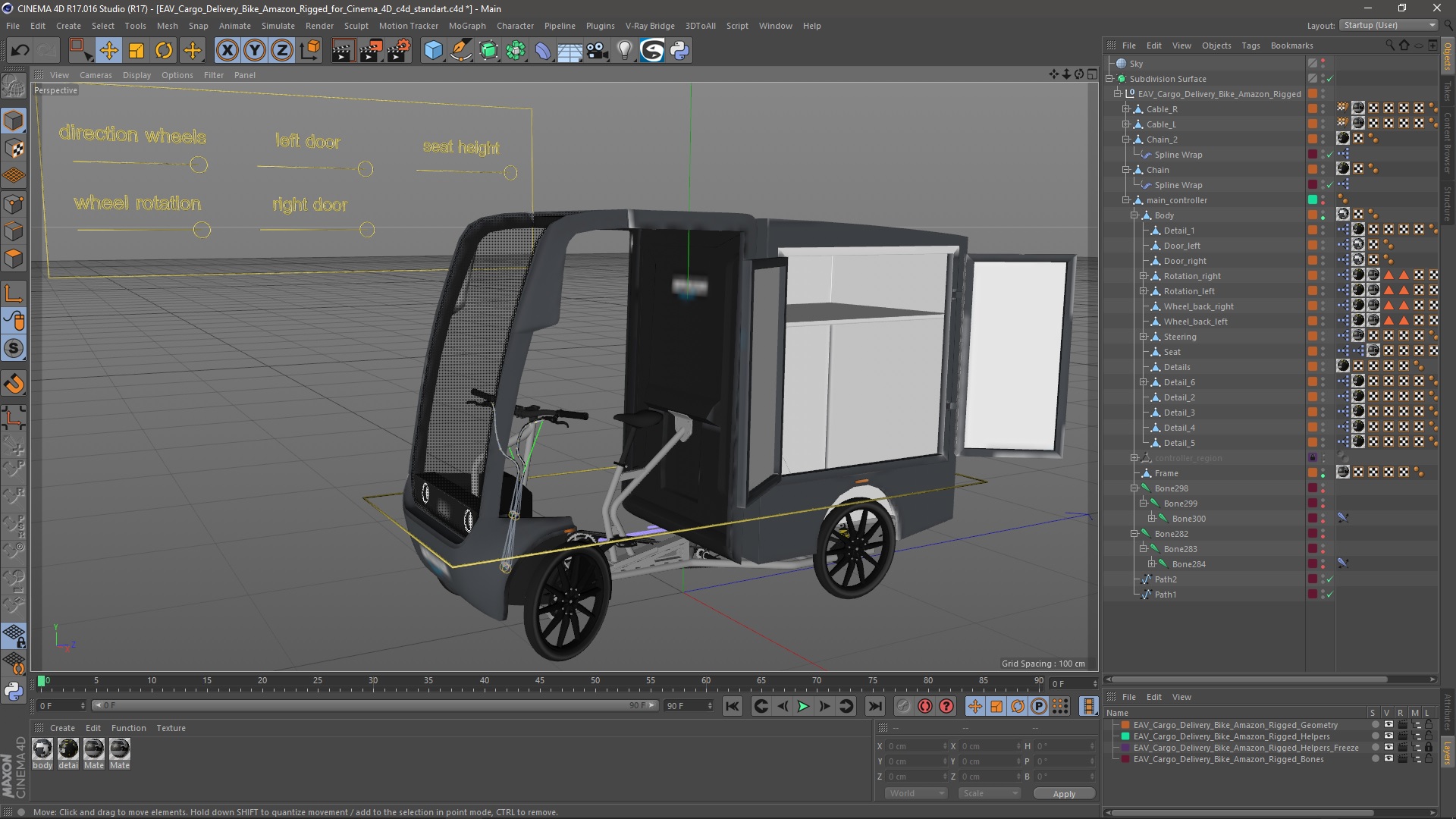 3D EAV Cargo Delivery Bike Amazon Rigged for Cinema 4D