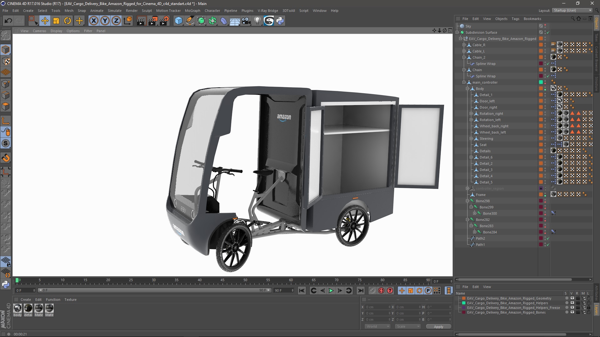 3D EAV Cargo Delivery Bike Amazon Rigged for Cinema 4D