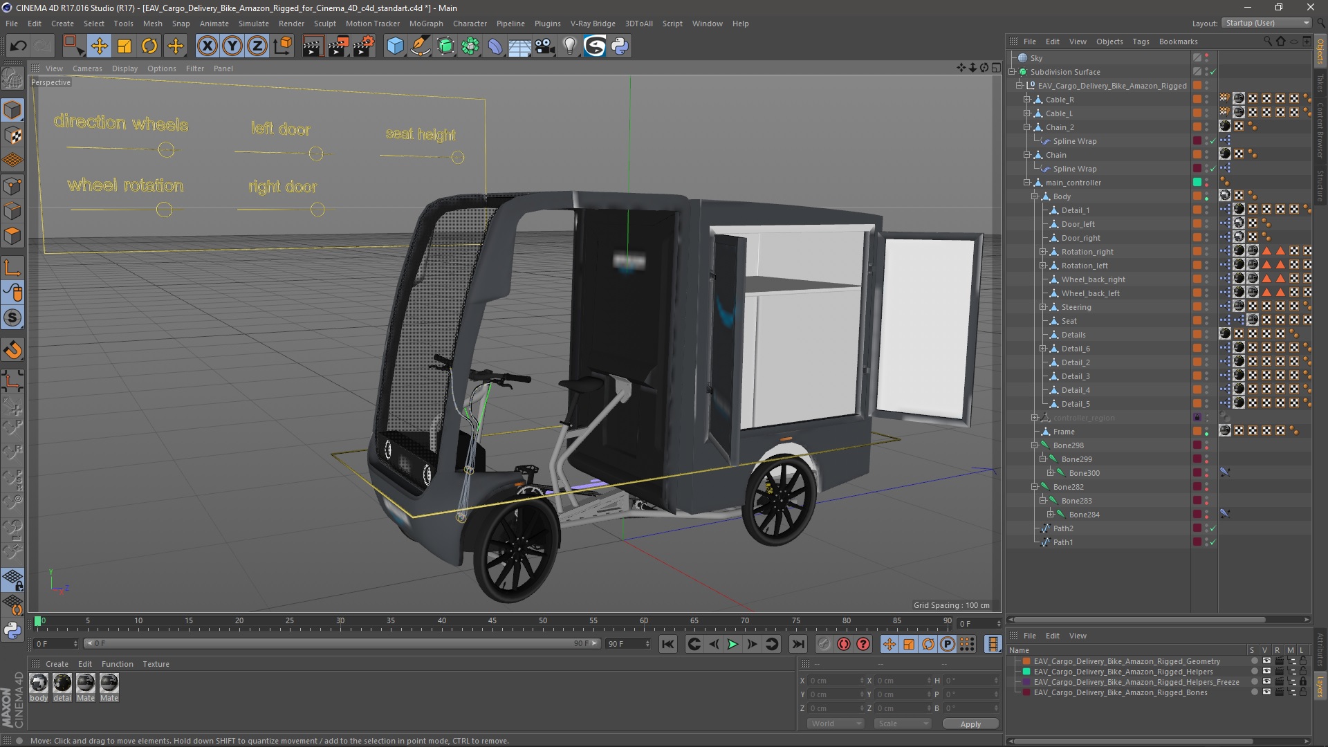 3D EAV Cargo Delivery Bike Amazon Rigged for Cinema 4D