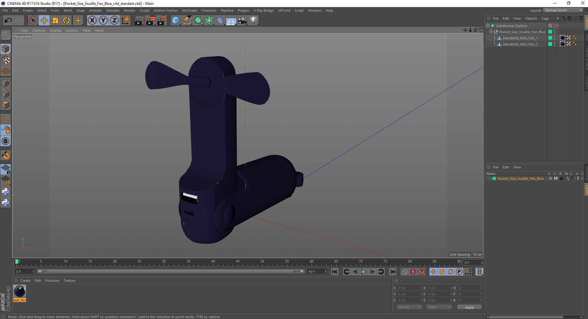 Pocket Size Jisulife Fan Blue 3D model
