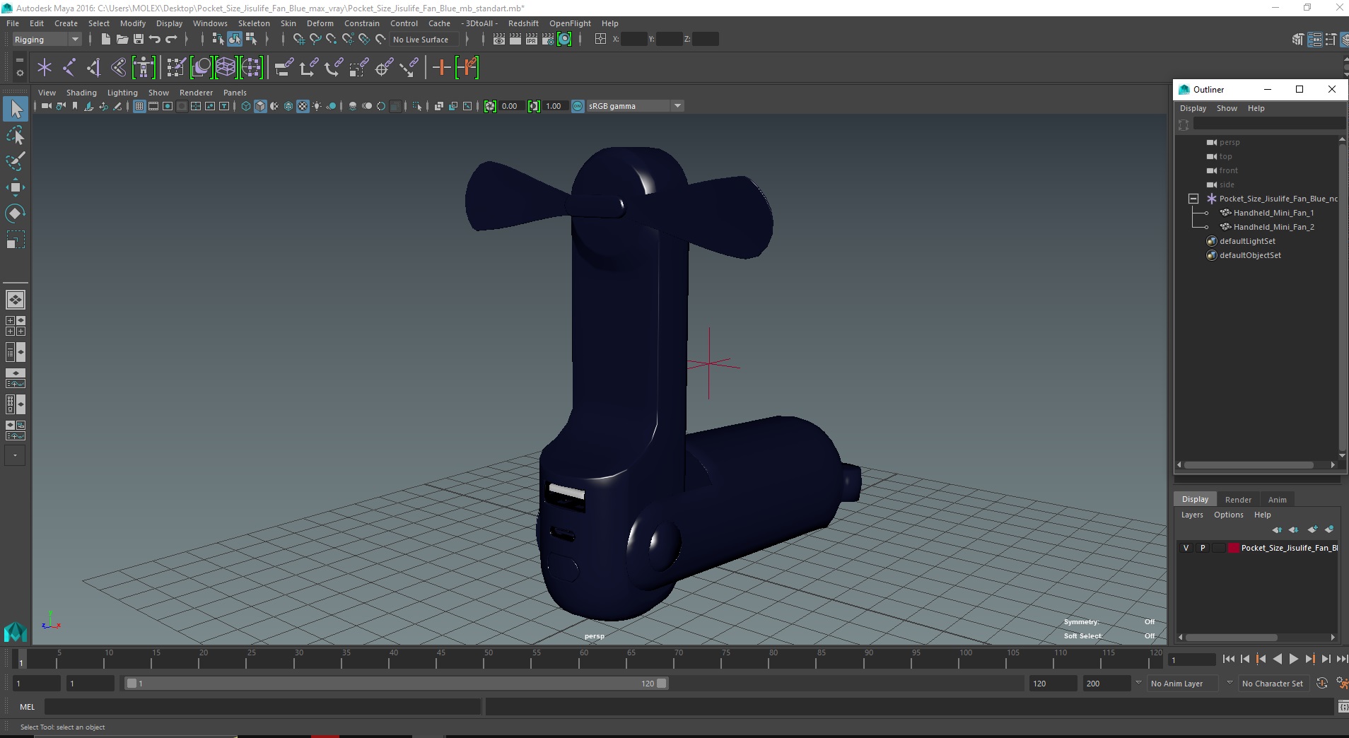 Pocket Size Jisulife Fan Blue 3D model