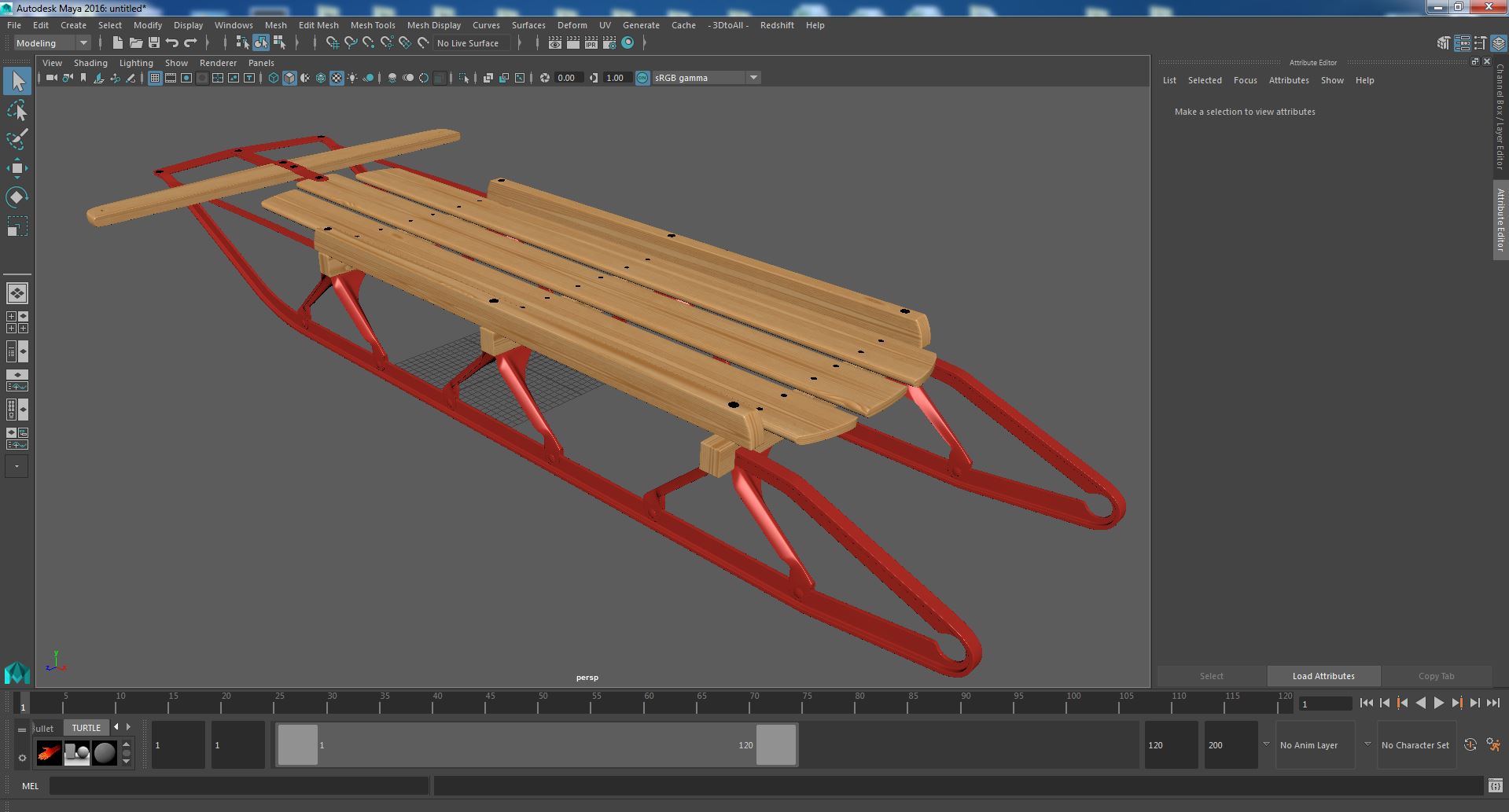 3D Wooden Snow Sled