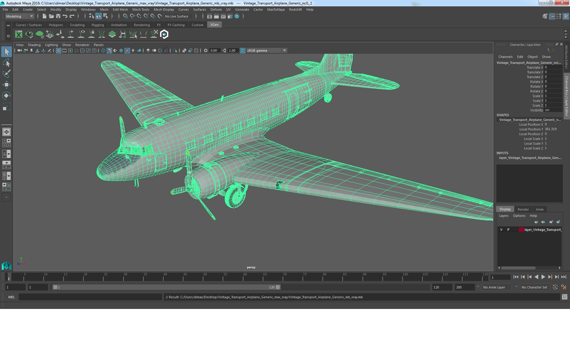 Vintage Transport Airplane Generic 3D model